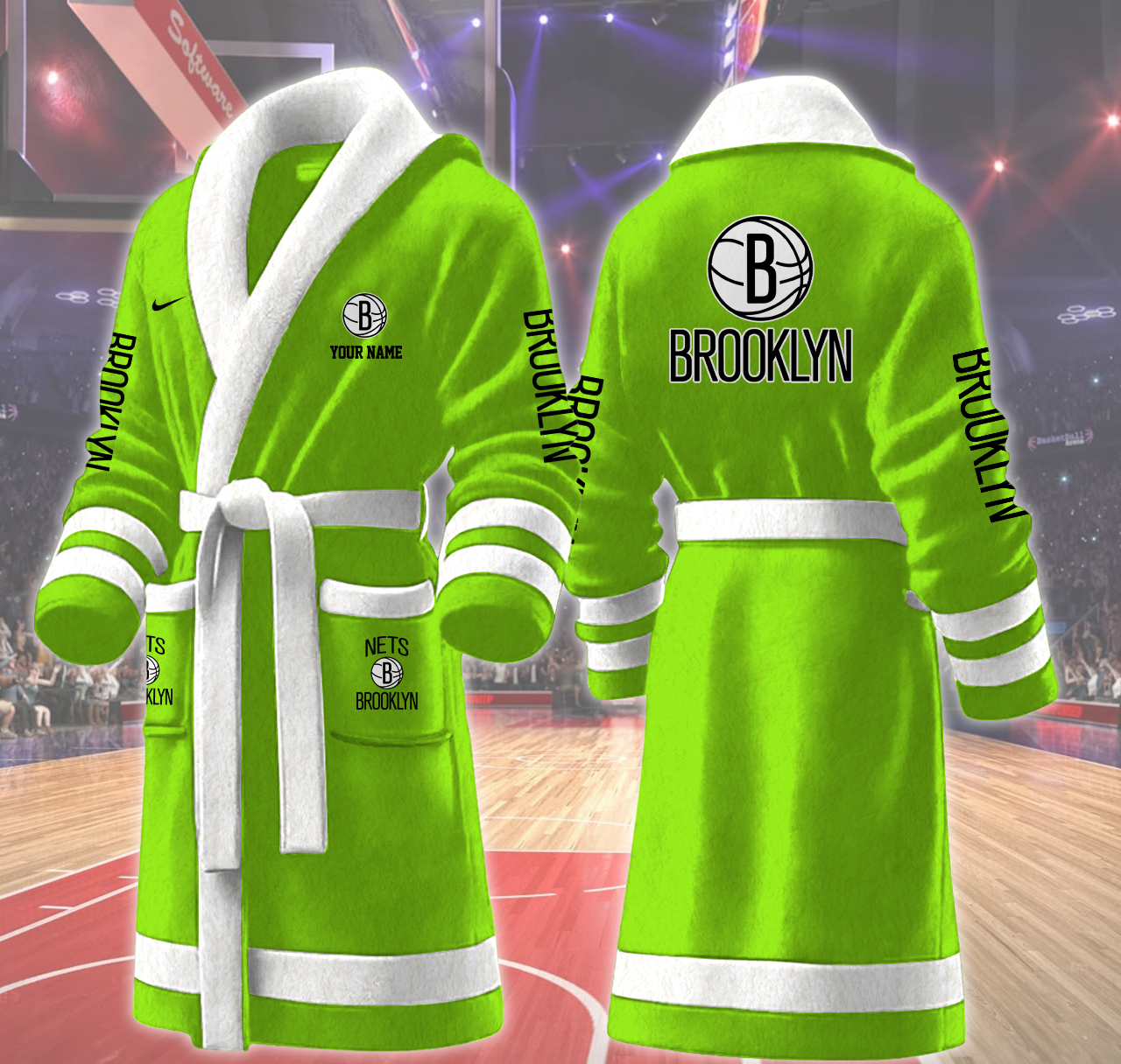 brooklyn nets nba personalized fleece bathrobe p1sdk