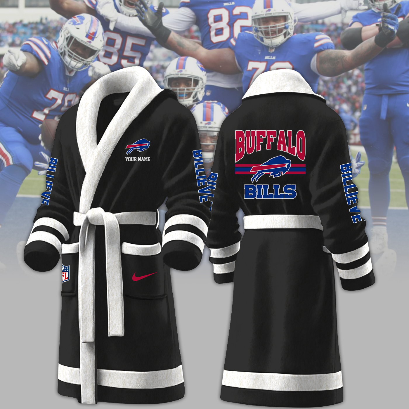 buffalo bills nfl personalized fleece bathrobe enwsb