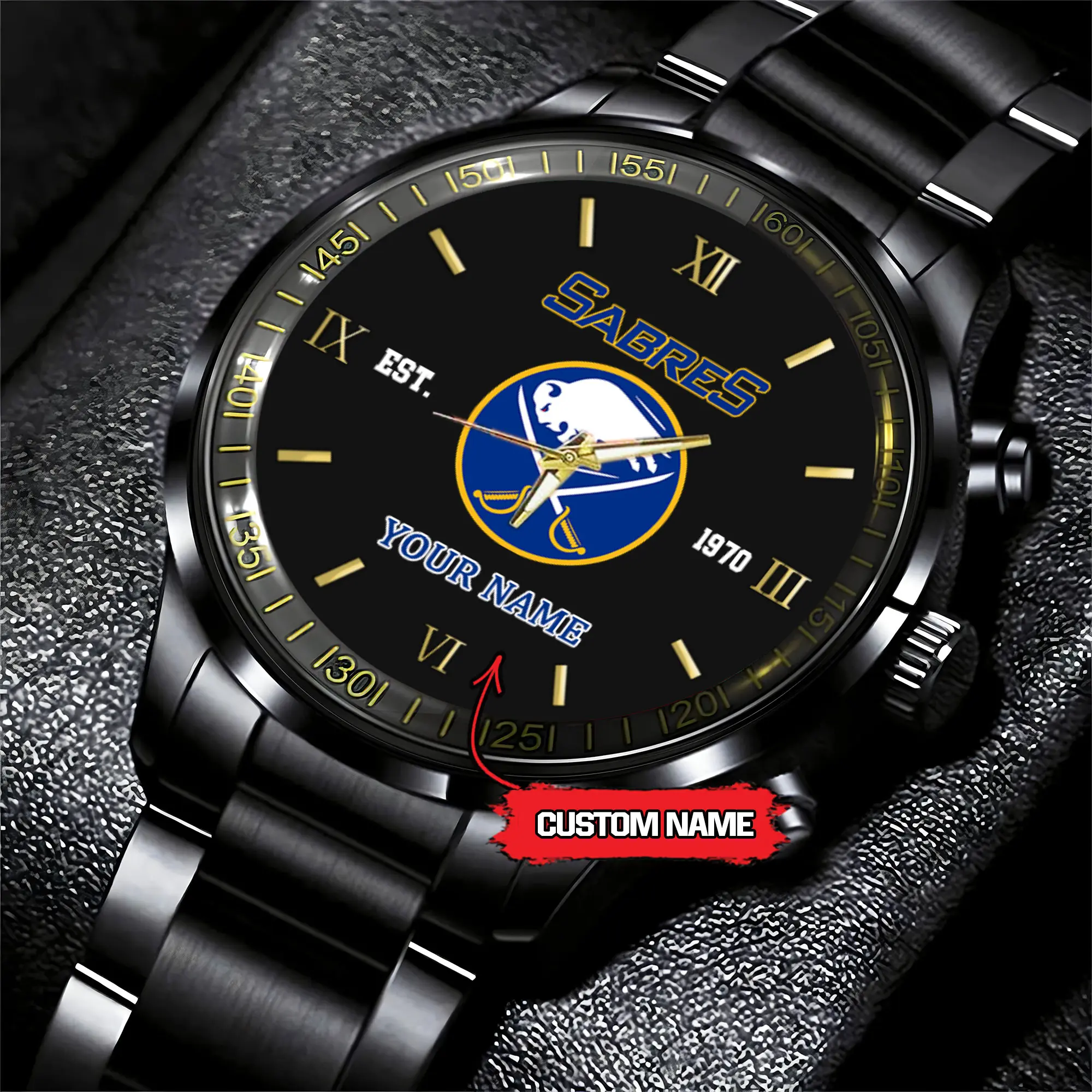 buffalo sabres nhl hockey game time custom black fashion watch s6dit