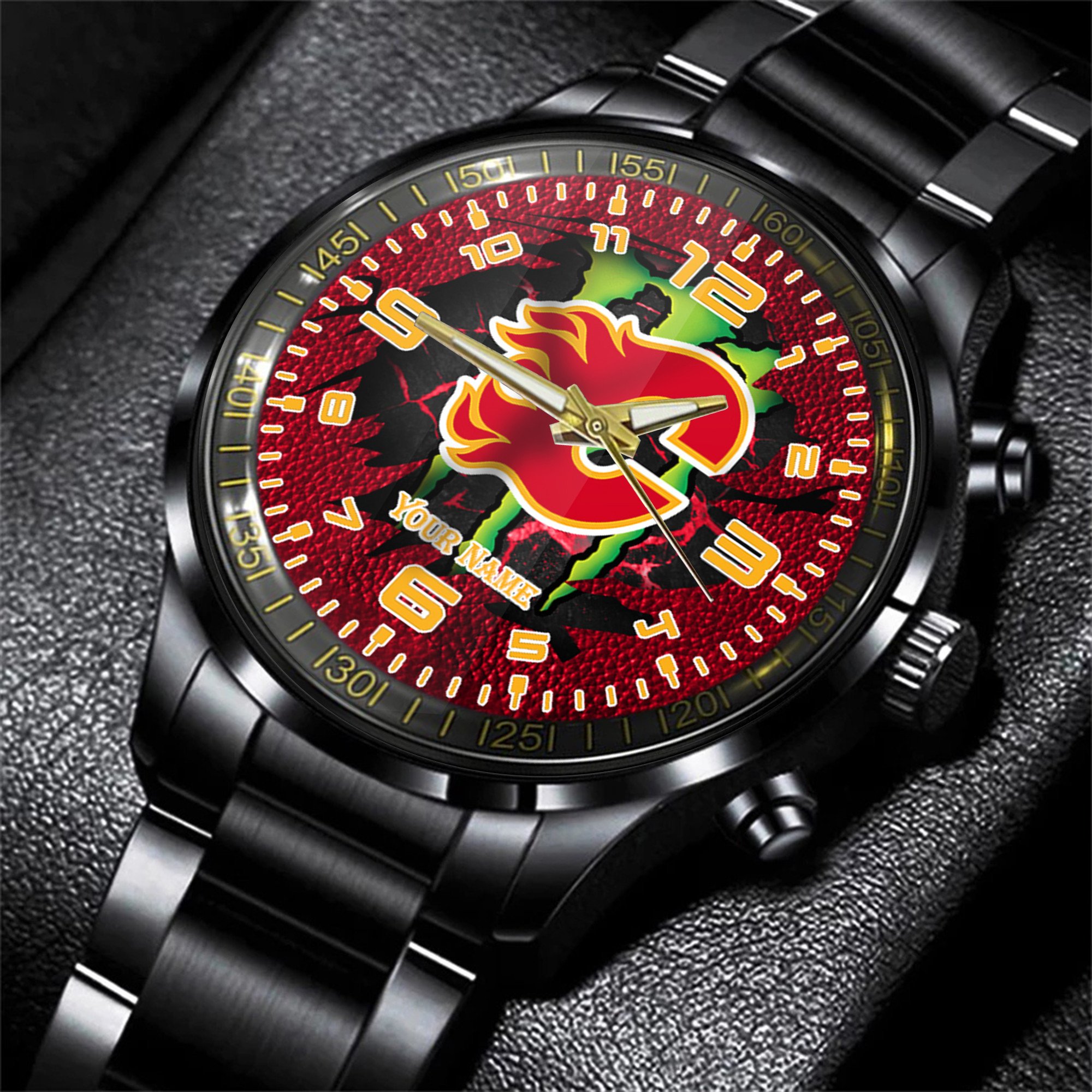 calgary flames nhl personalized 3d black men hand watch gift for fans ncmoi