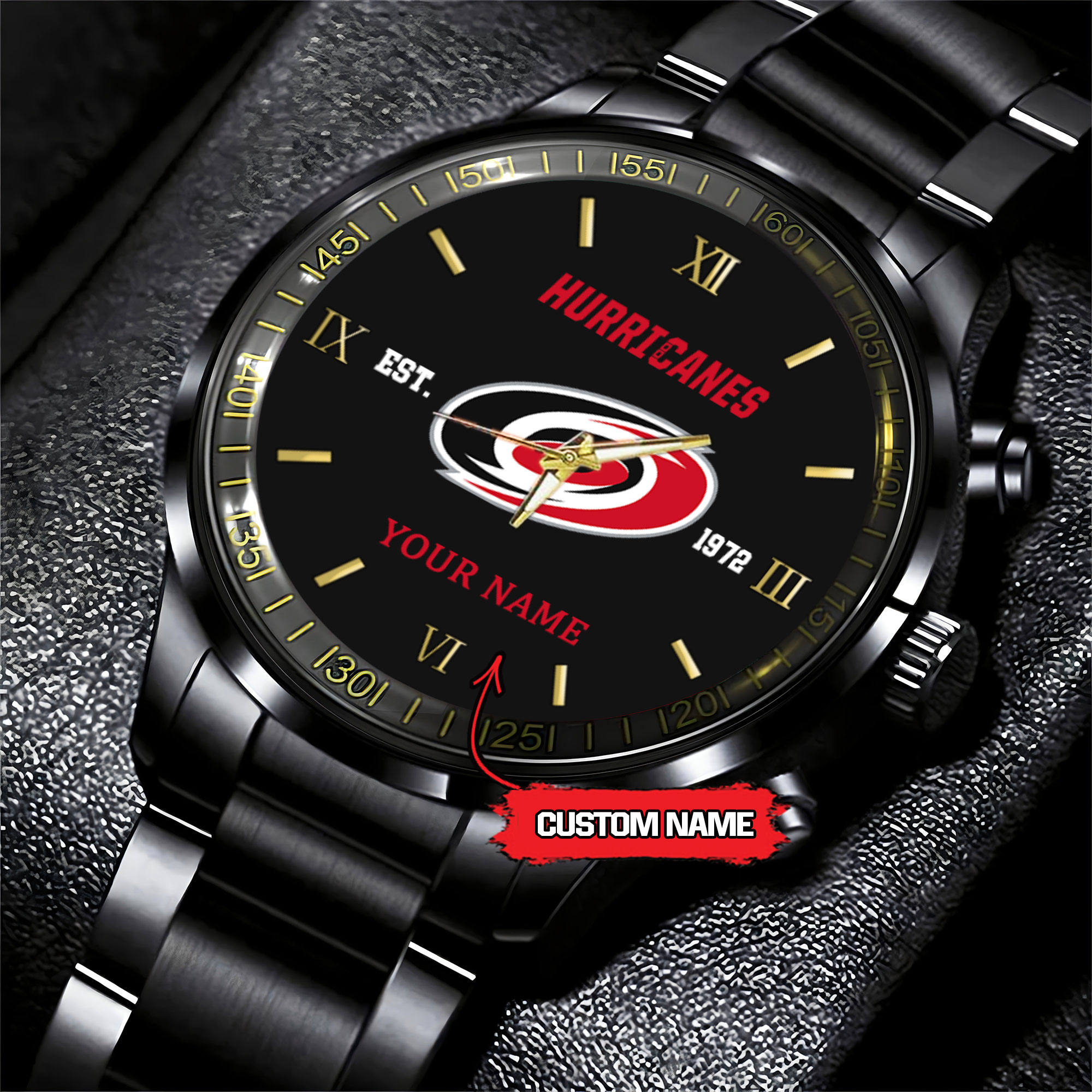 carolina hurricanes nhl hockey game time custom black fashion watch xsuyv