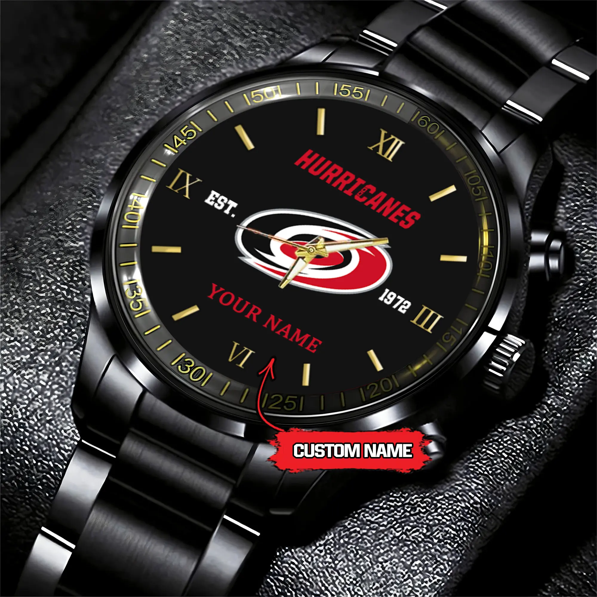 carolina hurricanes nhl hockey game time custom black fashion watch xsuyv