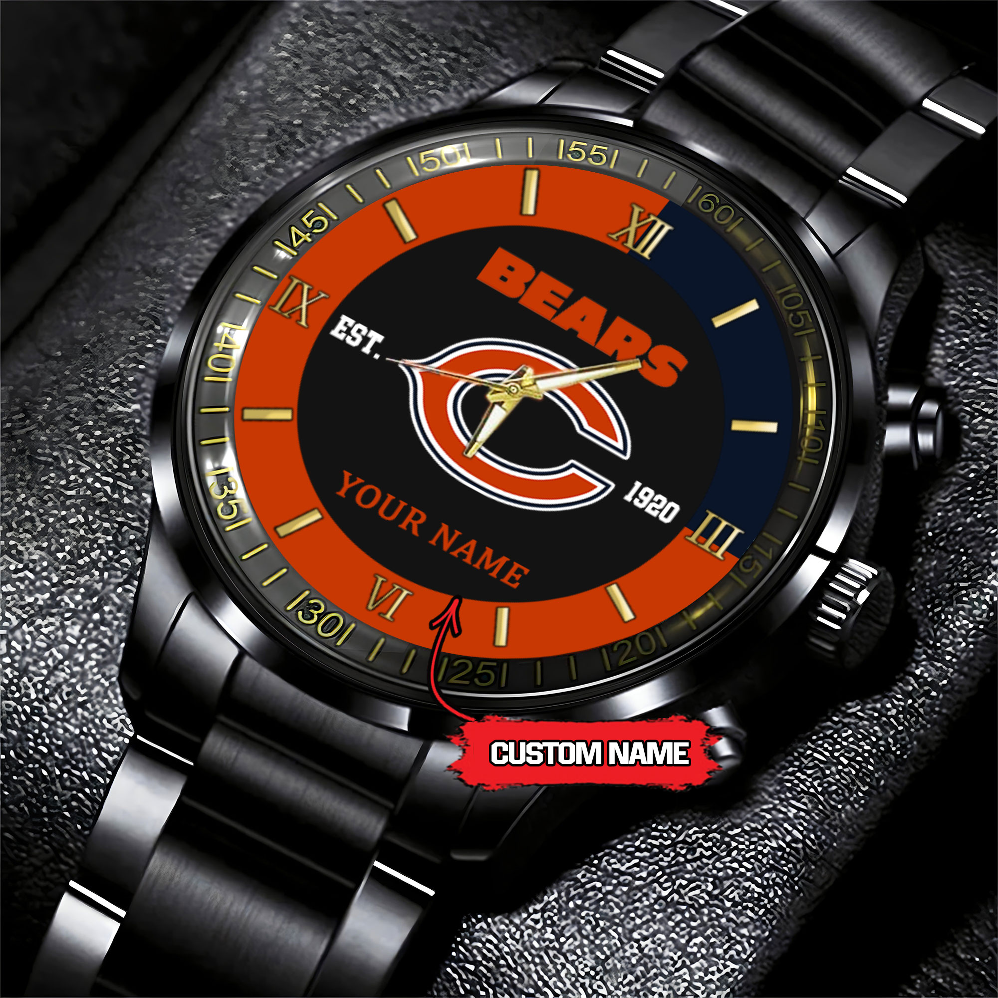 chicago bears nfl personalized black fashion watch sbftq
