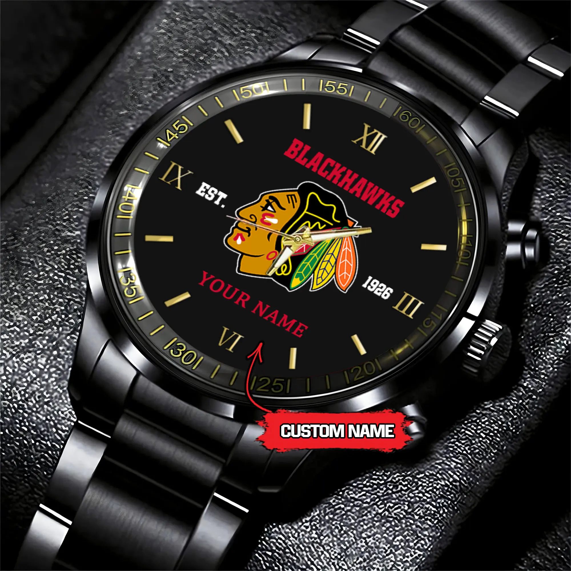 chicago blackhawks nhl hockey game time custom black fashion watch drrse
