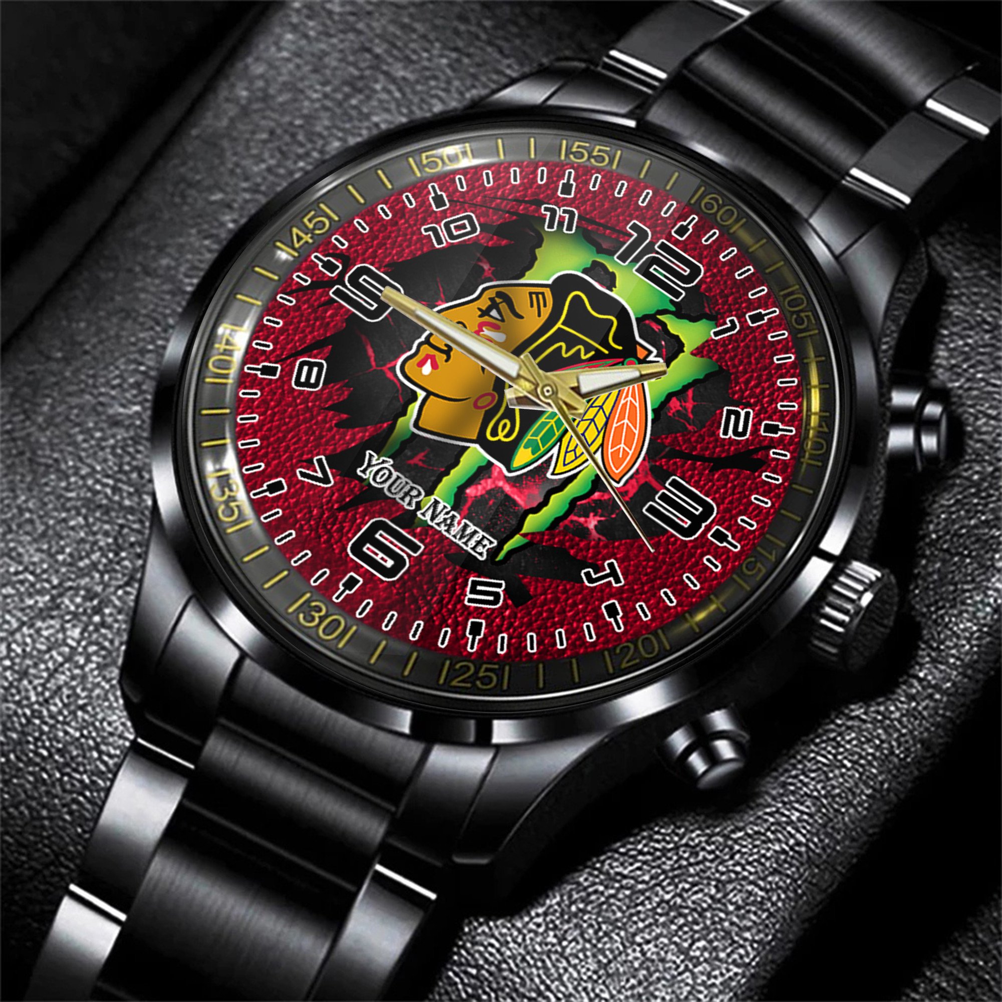 chicago blackhawks nhl personalized 3d black men hand watch gift for fans d69y2