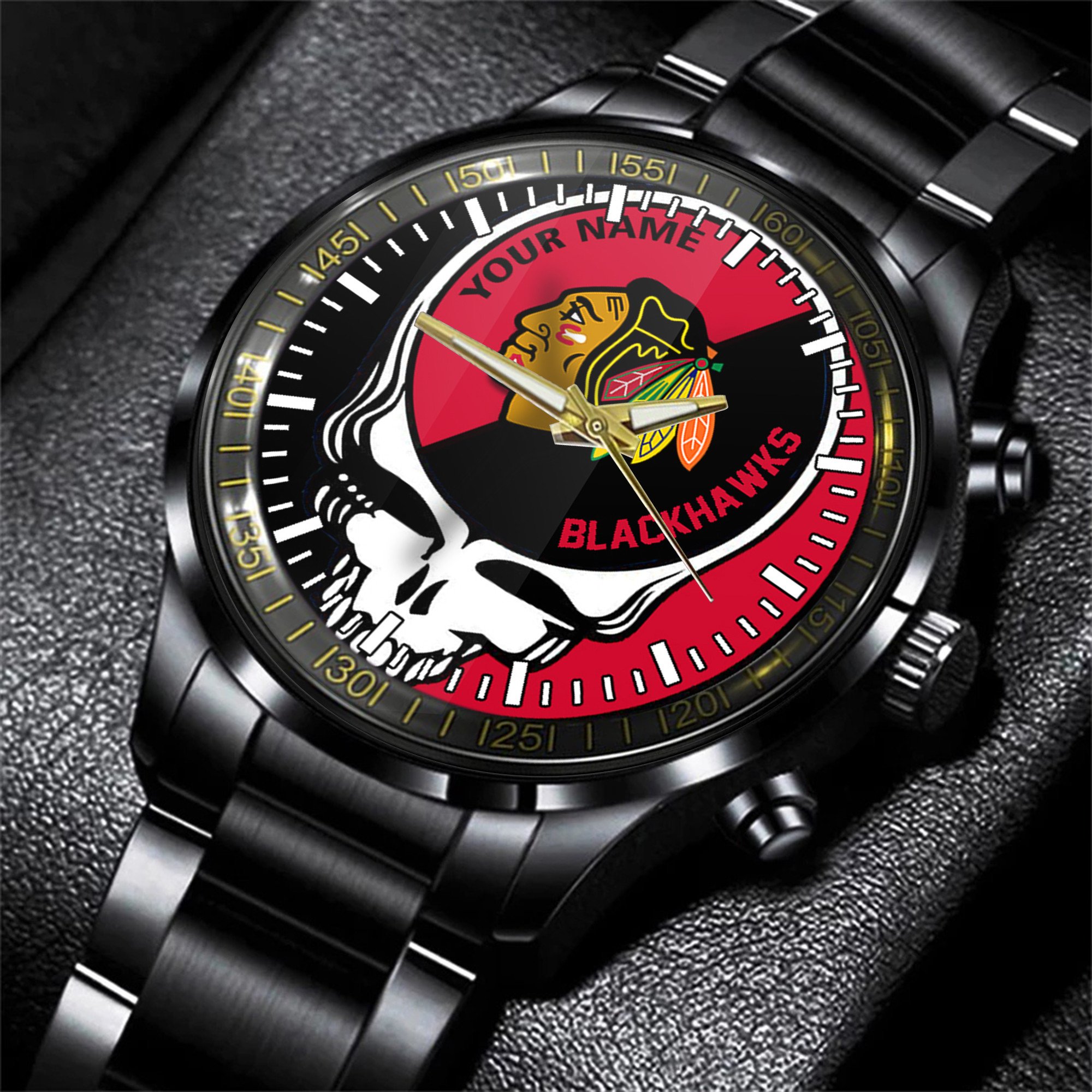 chicago blackhawks nhl skull personalized hand watch gift for fans eazyc