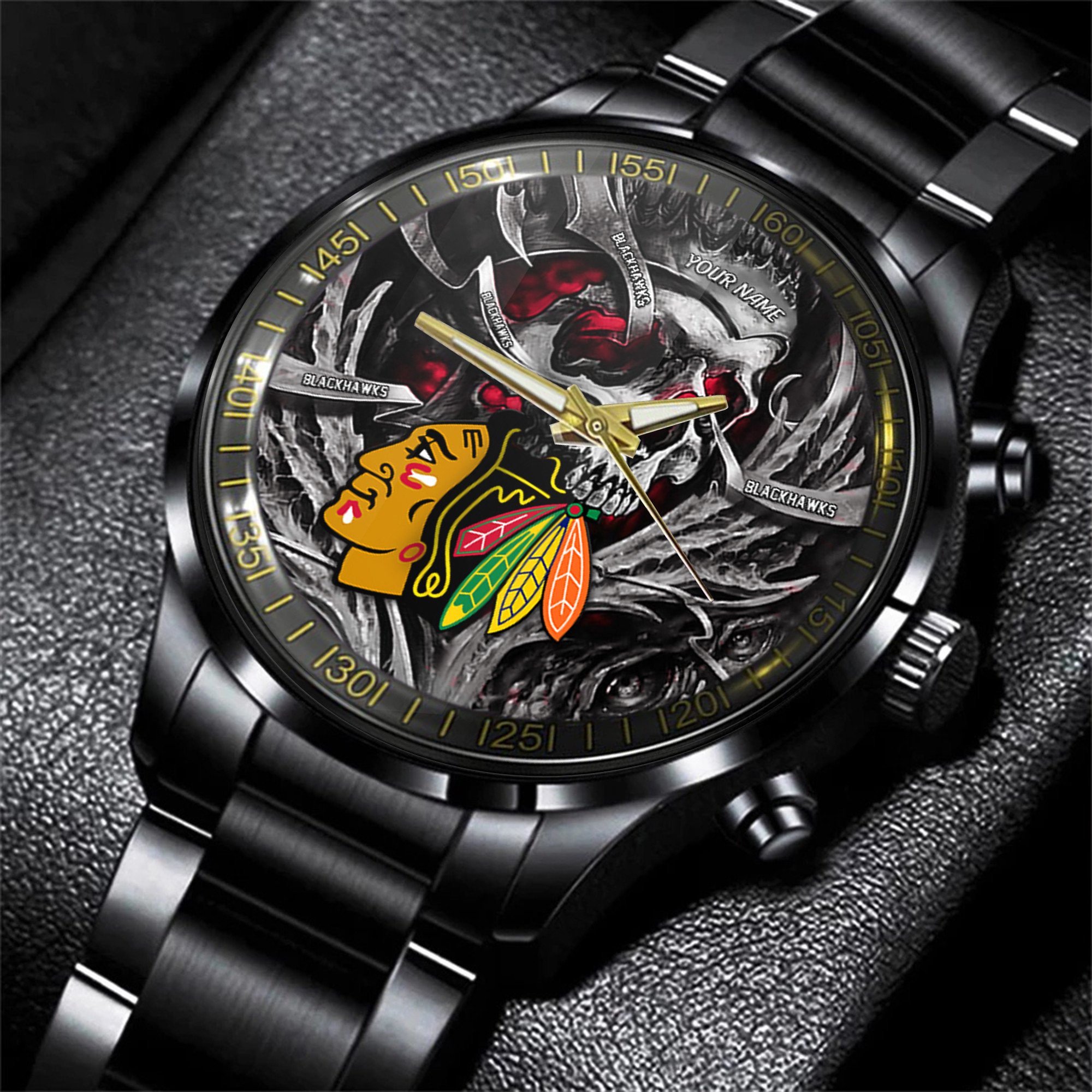 chicago blackhawks nhl skull personalized hand watch gift for fans wtx9q