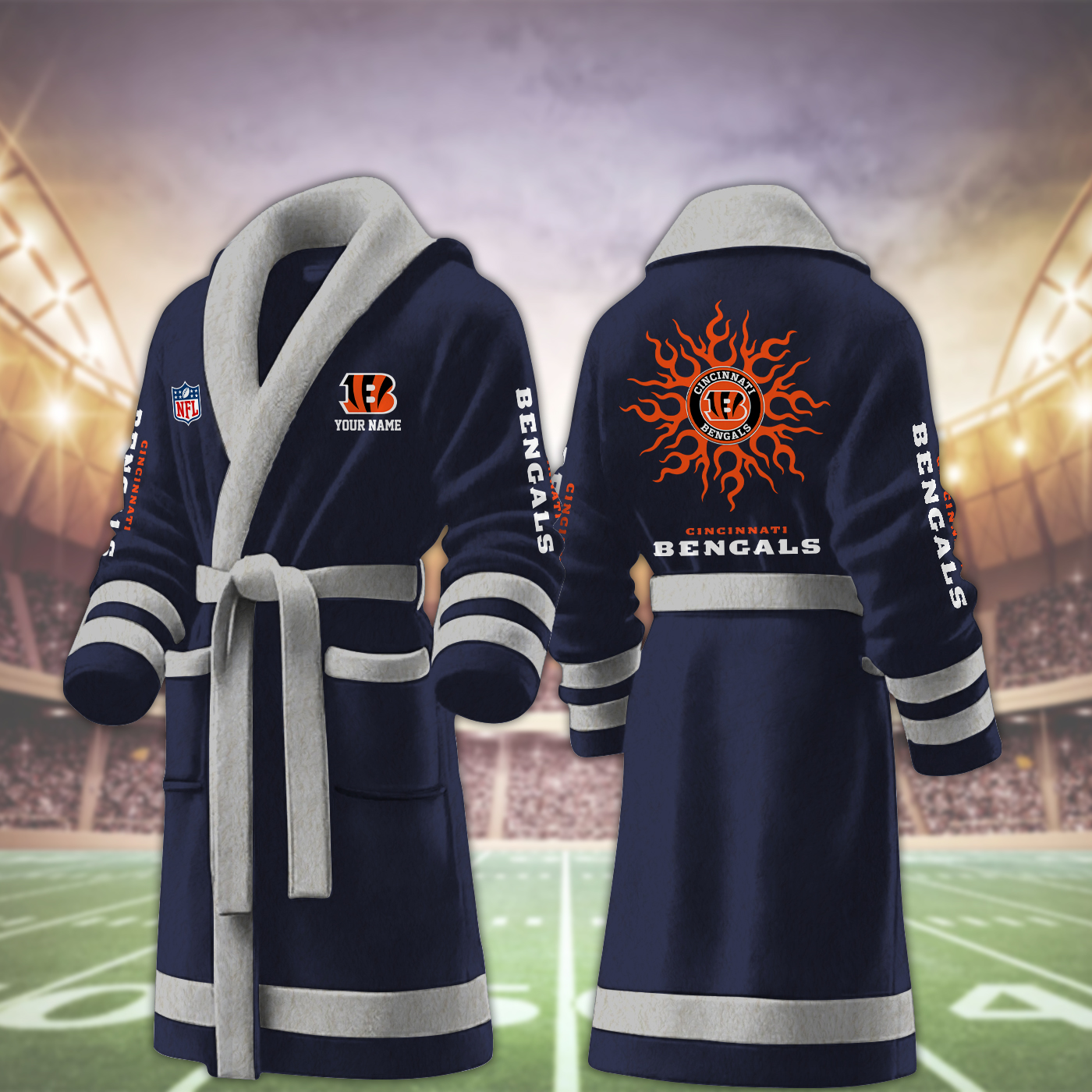 cincinnati bengals nfl personalized fleece bathrobe fsv4s