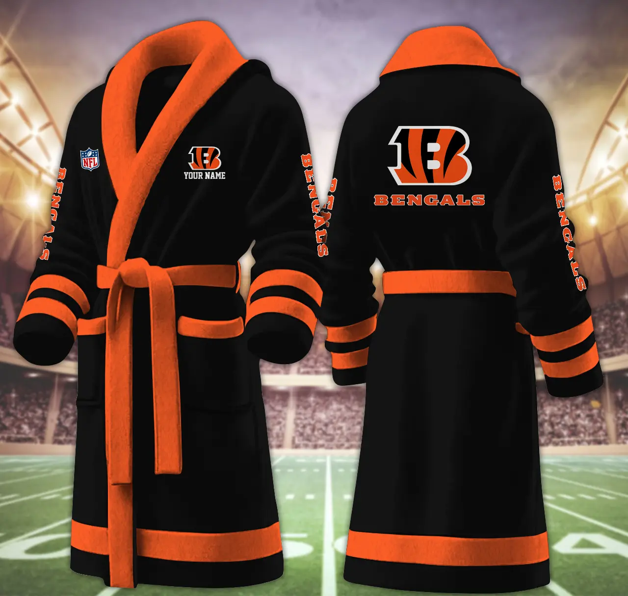 cincinnati bengals nfl personalized fleece bathrobe mn0gc
