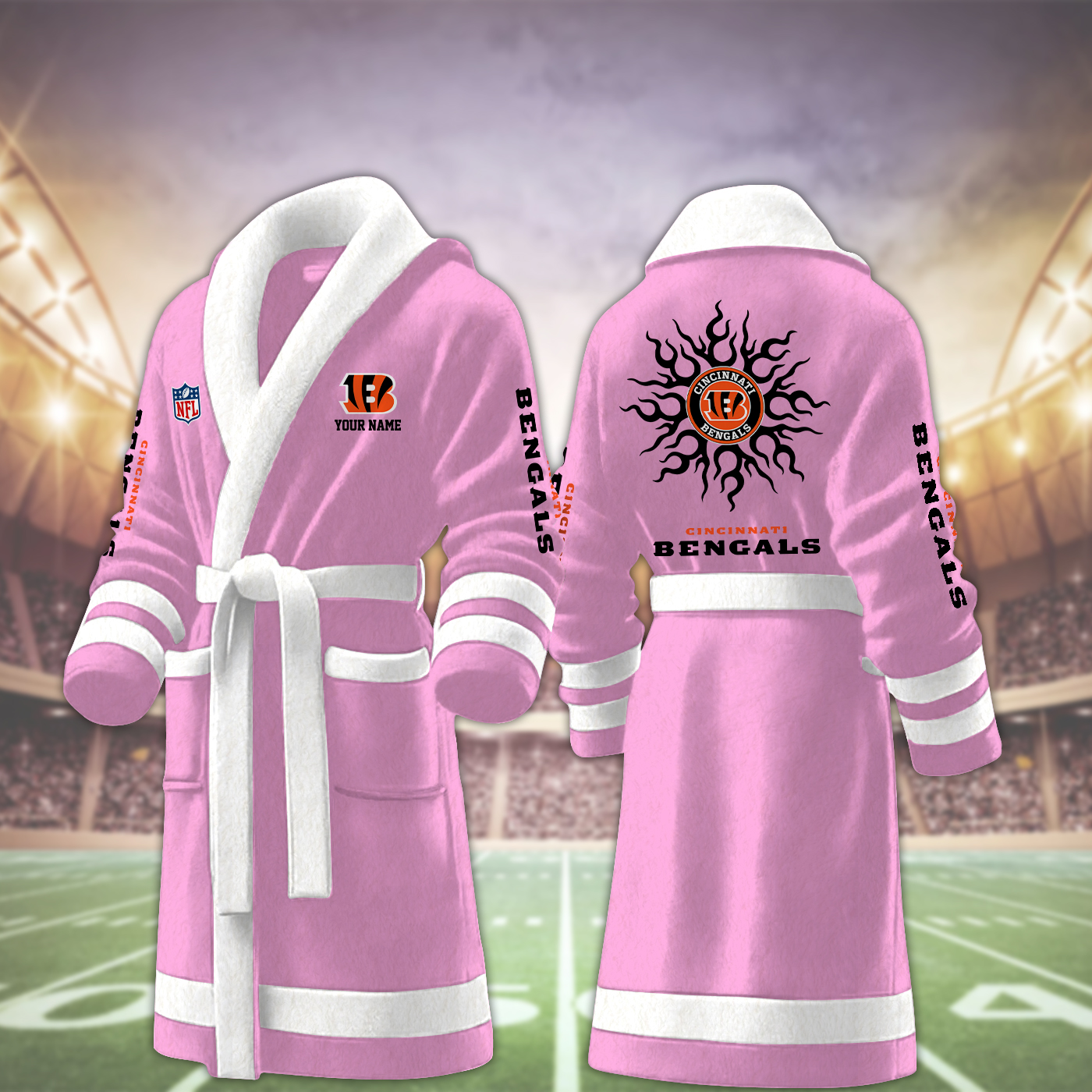 cincinnati bengals nfl personalized fleece bathrobe v18cn