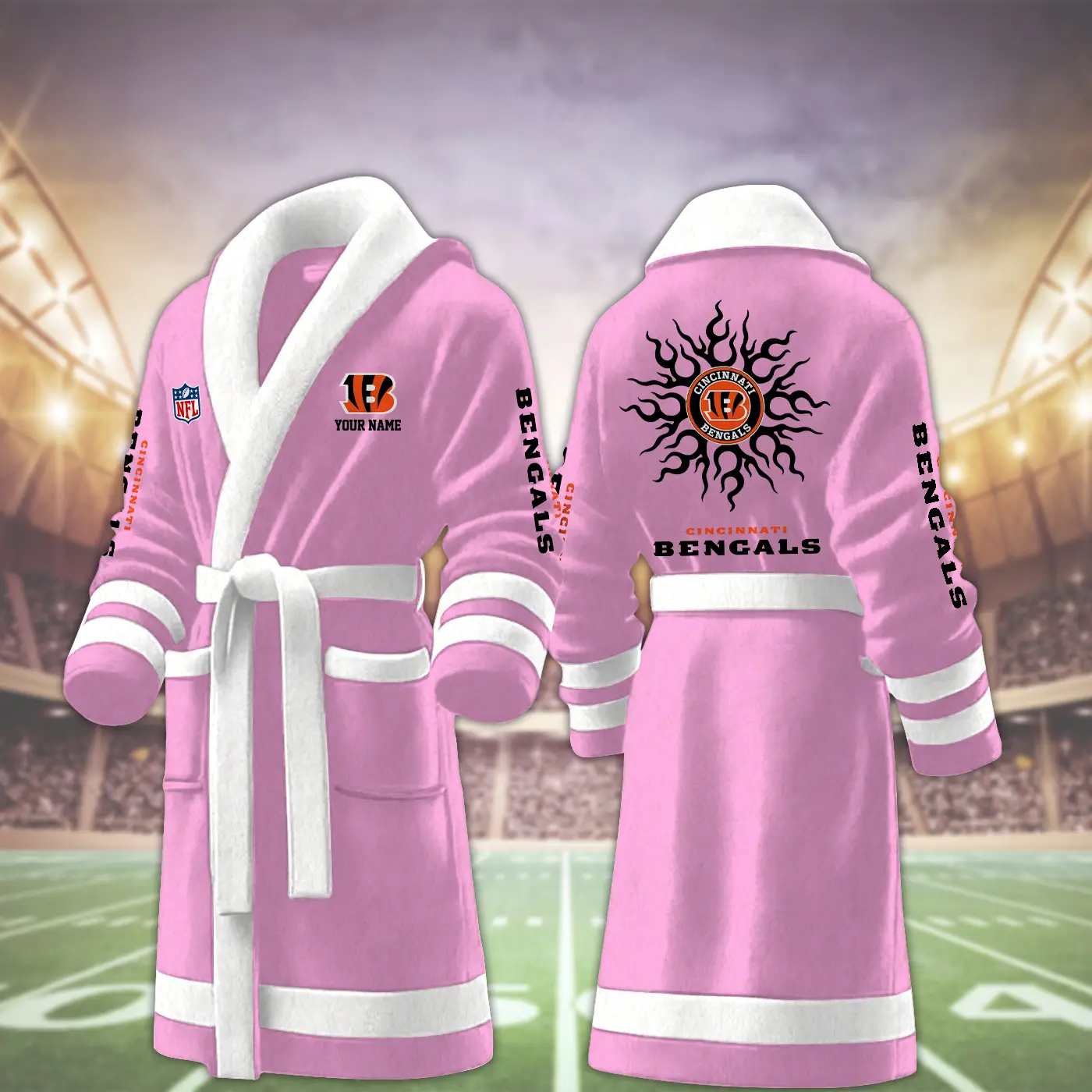 cincinnati bengals nfl personalized fleece bathrobe v18cn