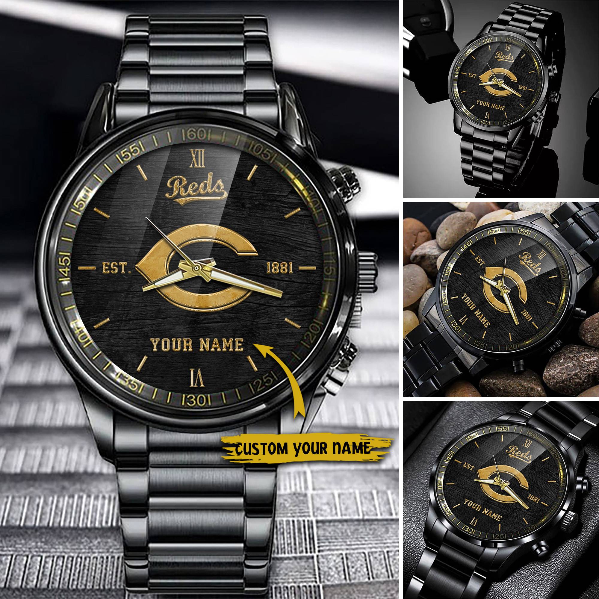 cincinnati reds mlb black fashion watch custom your name biuib