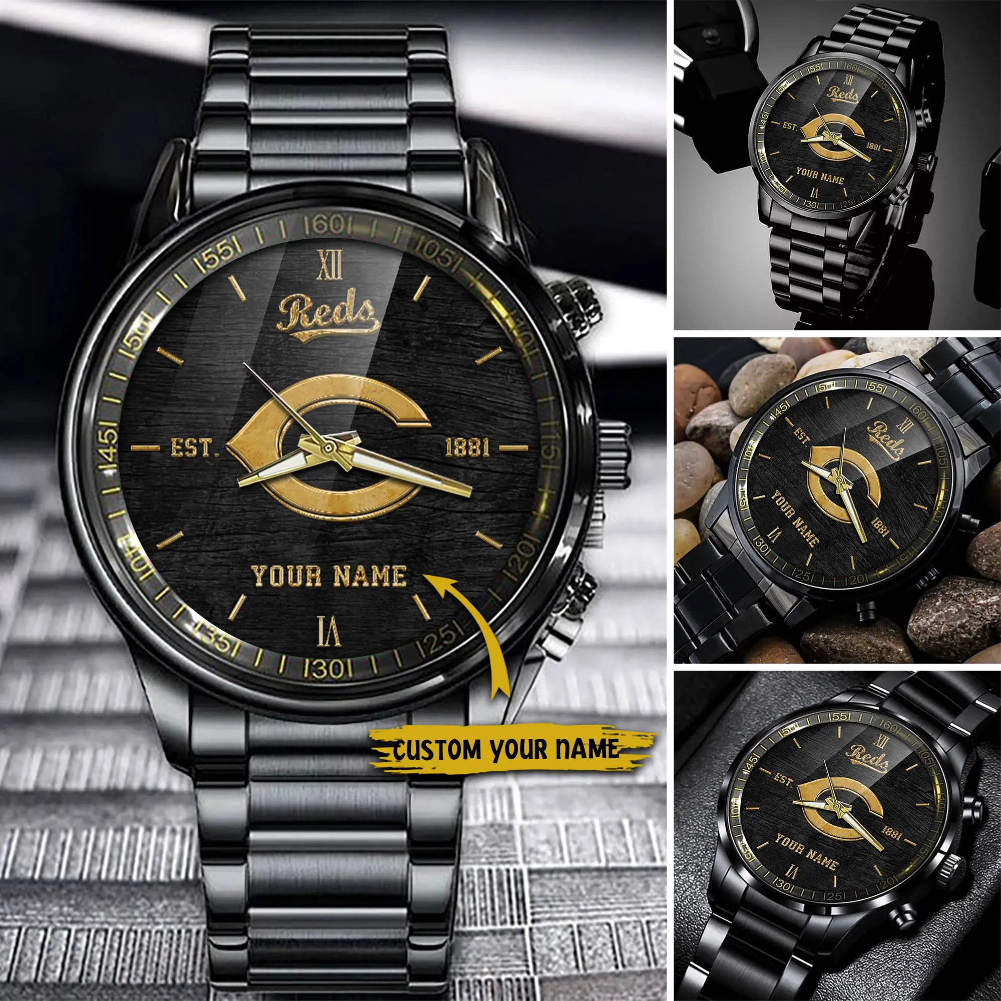 cincinnati reds mlb black fashion watch custom your name biuib
