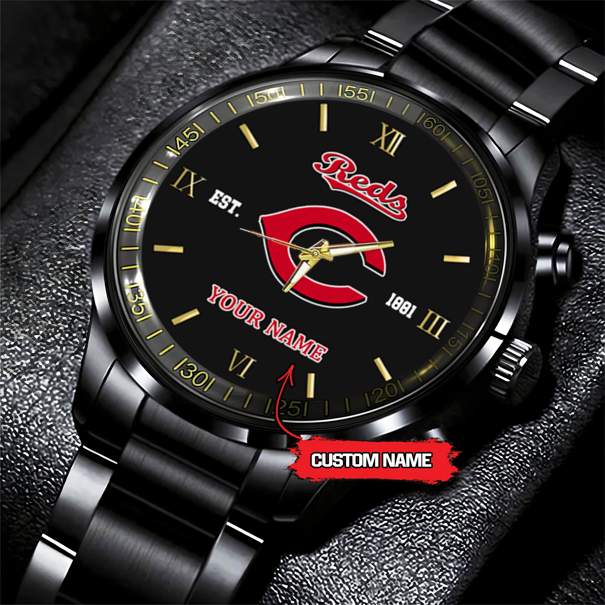 cincinnati reds mlb black fashion watch custom your name edsb6