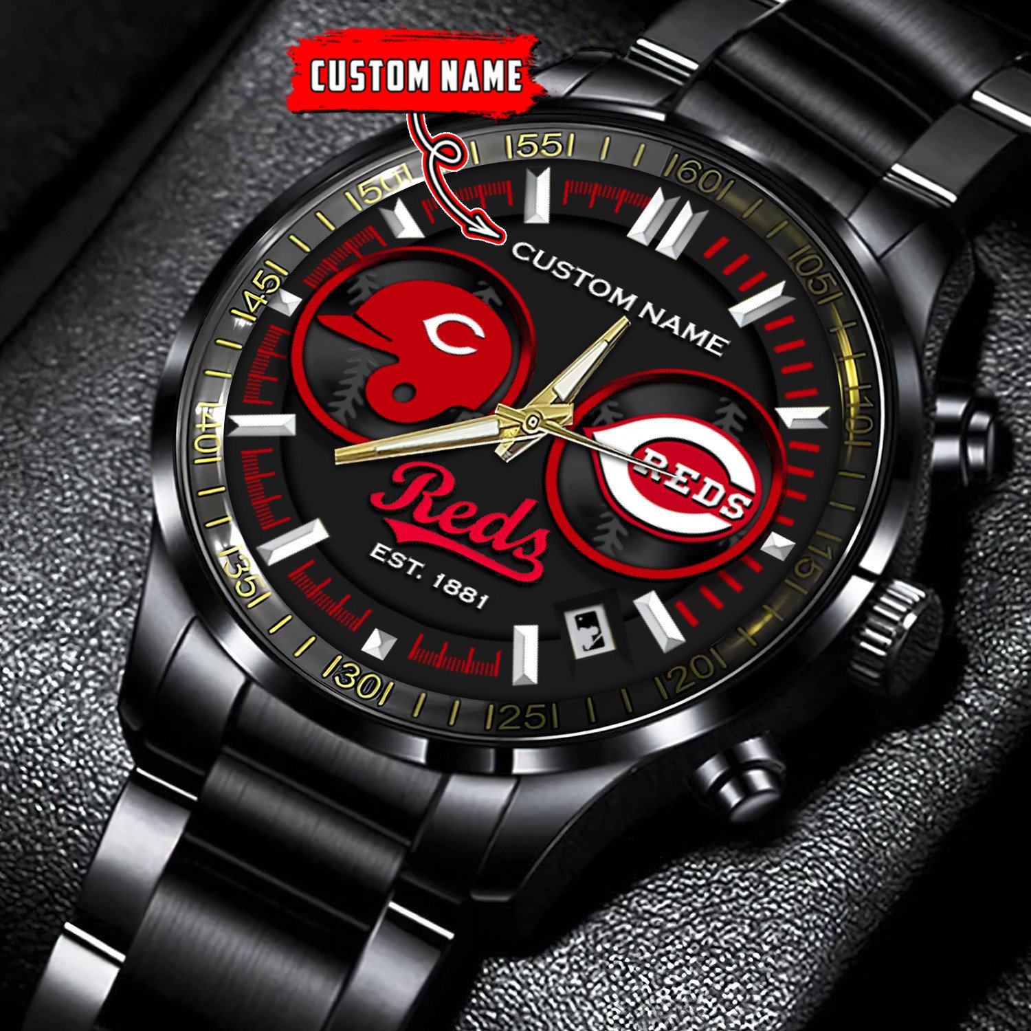 cincinnati reds mlb personalized black stainless steel watch gifts for fans byflf