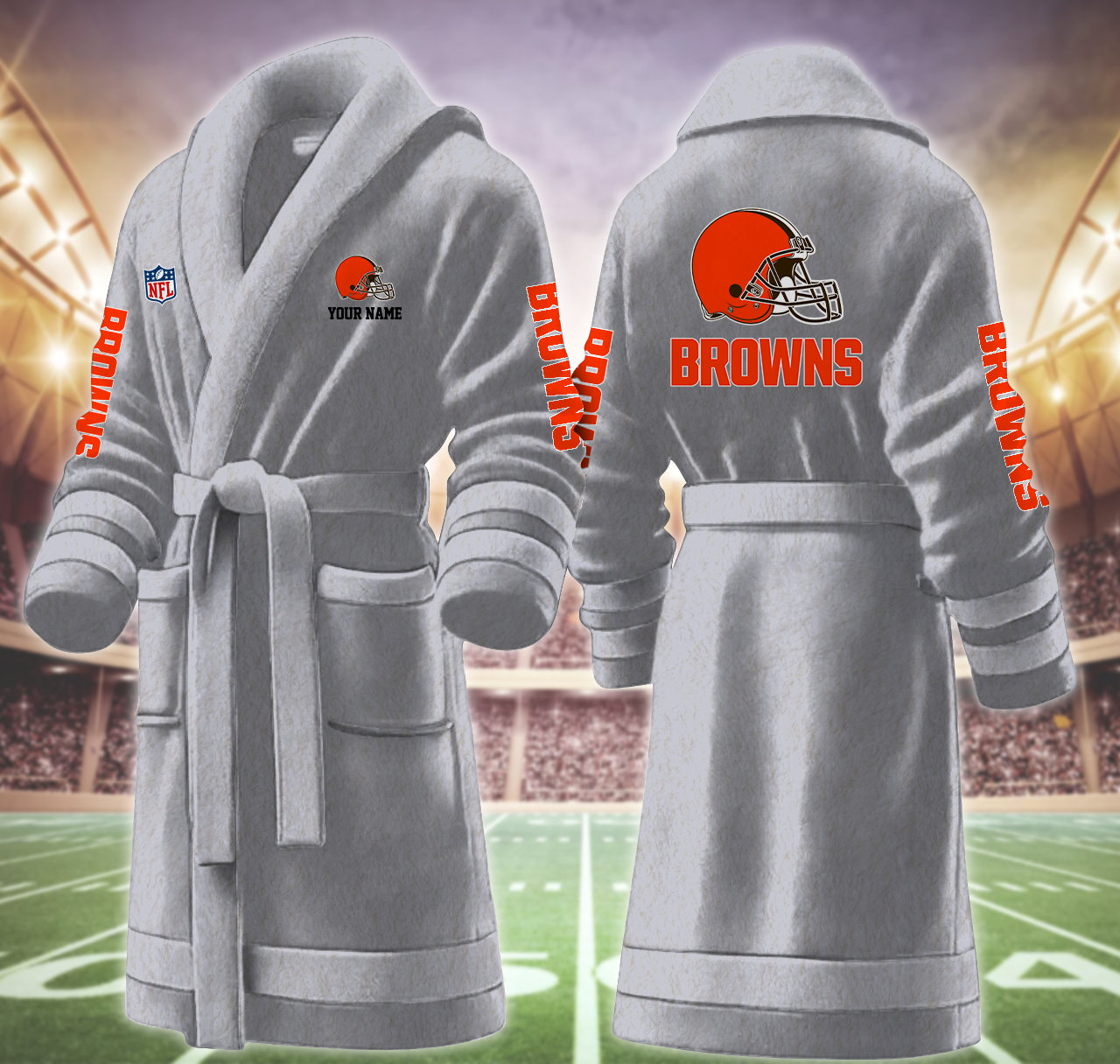 cleveland brown nfl personalized fleece bathrobe ck9en