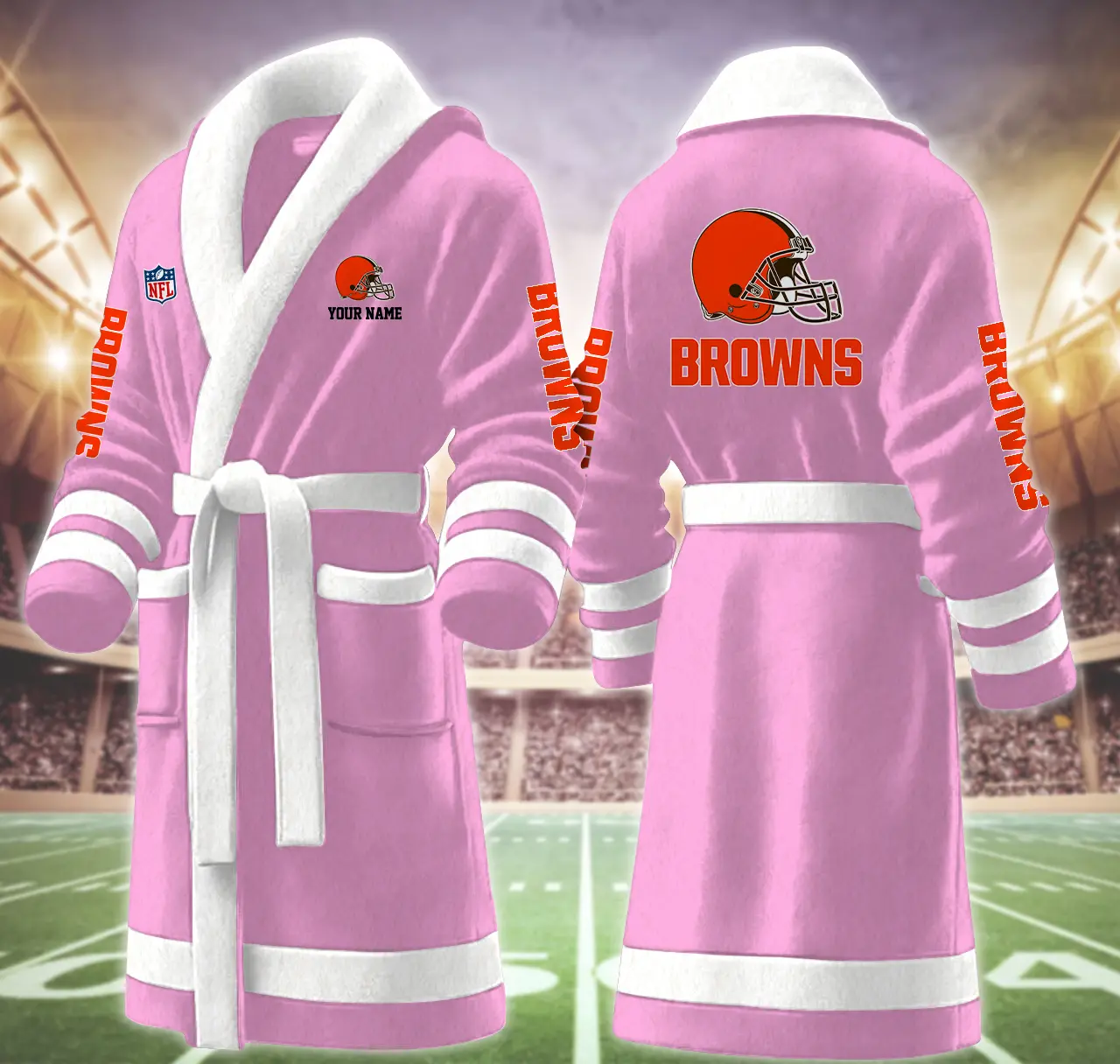 cleveland brown nfl personalized fleece bathrobe eipdo