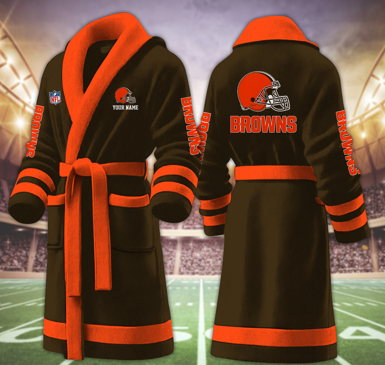 cleveland brown nfl personalized fleece bathrobe mjs7m