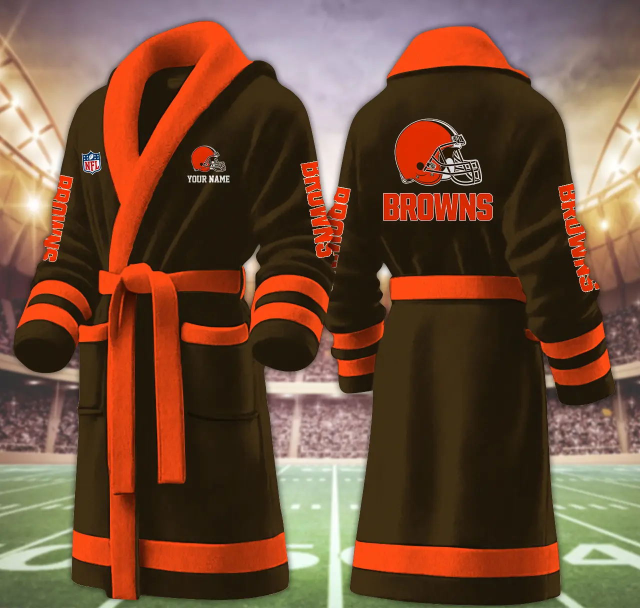 cleveland brown nfl personalized fleece bathrobe mjs7m