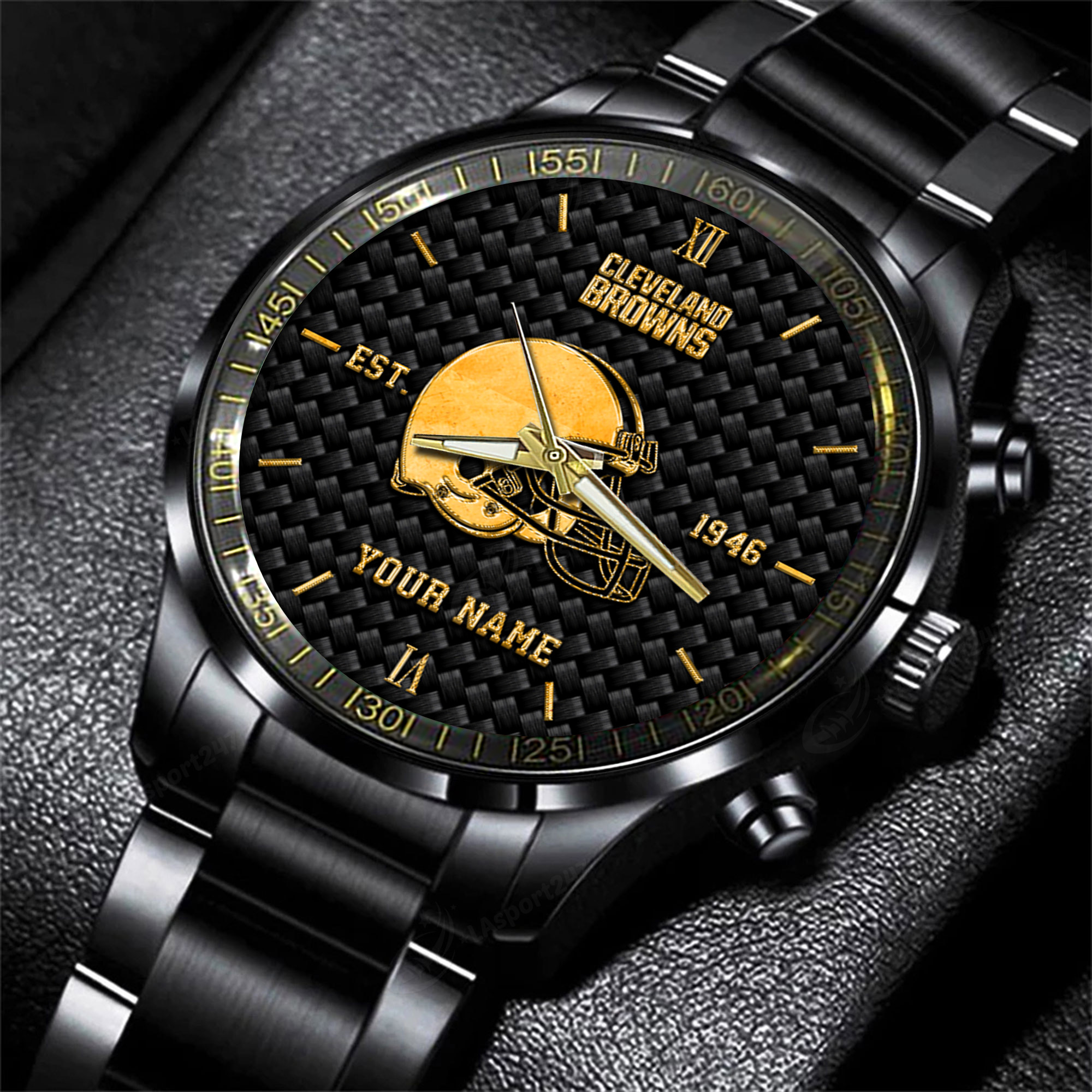 cleveland browns nfl black fashion hand watch custom your name gift for fan 9fv3r