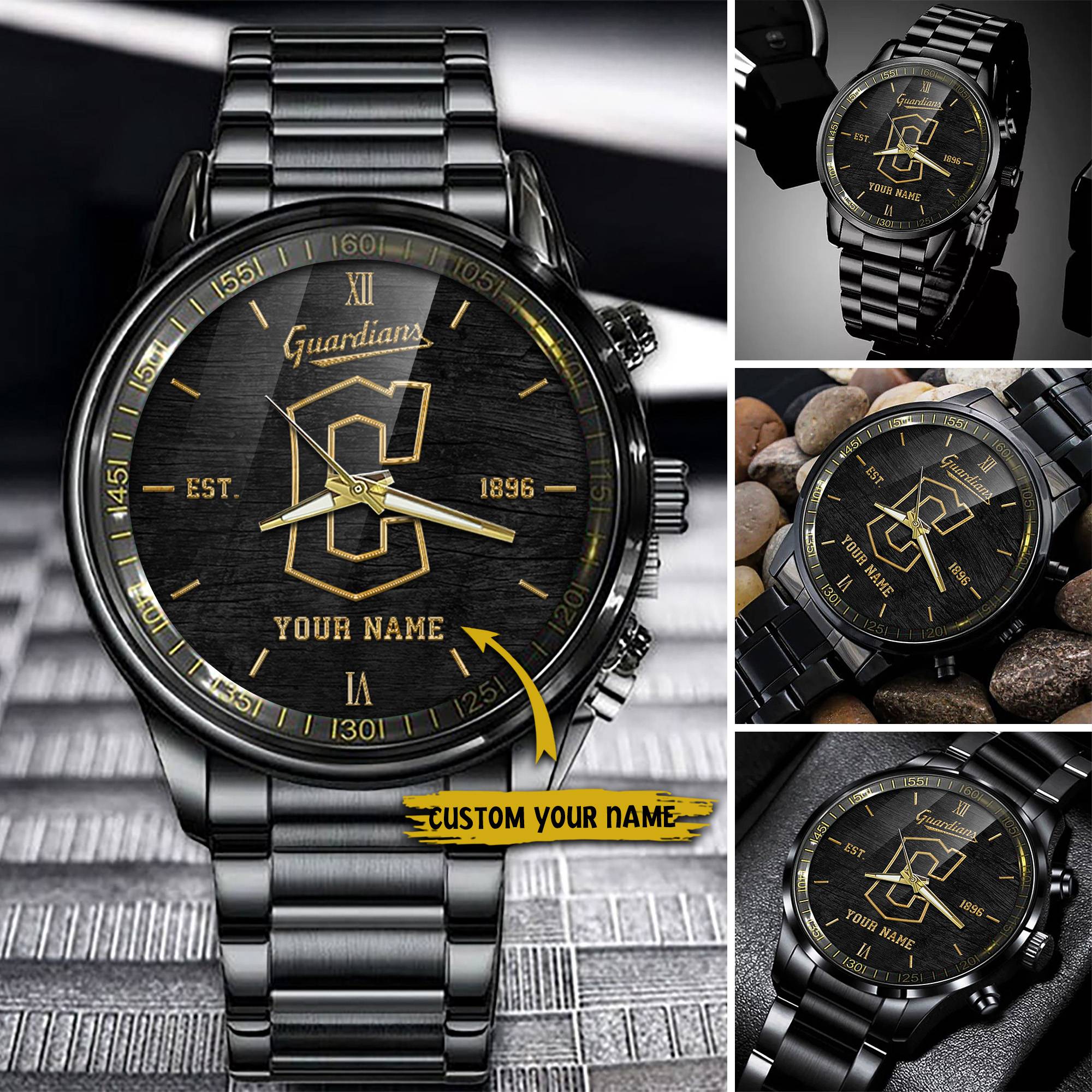 cleveland guardians mlb black fashion watch custom your name uwjv2