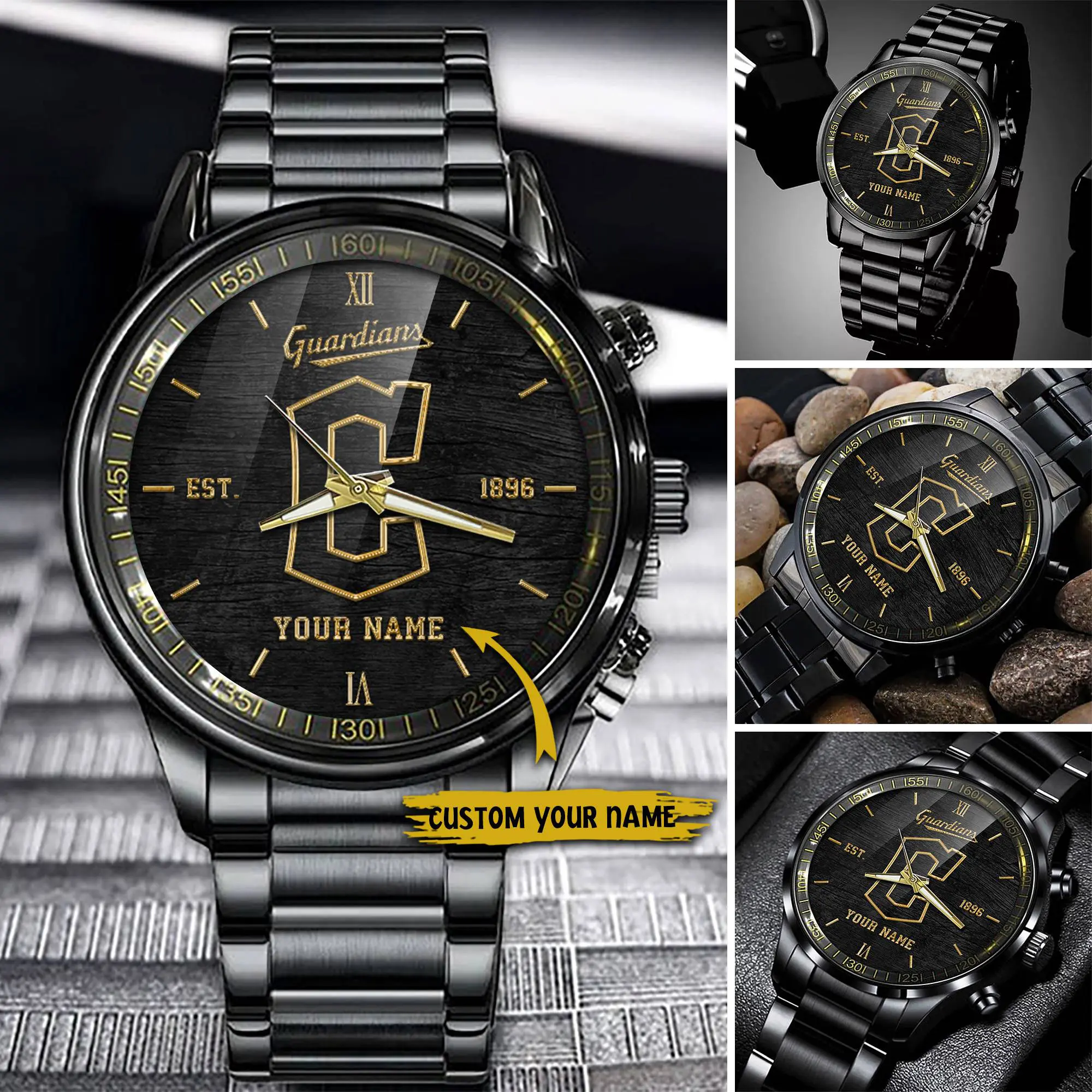 cleveland guardians mlb black fashion watch custom your name uwjv2