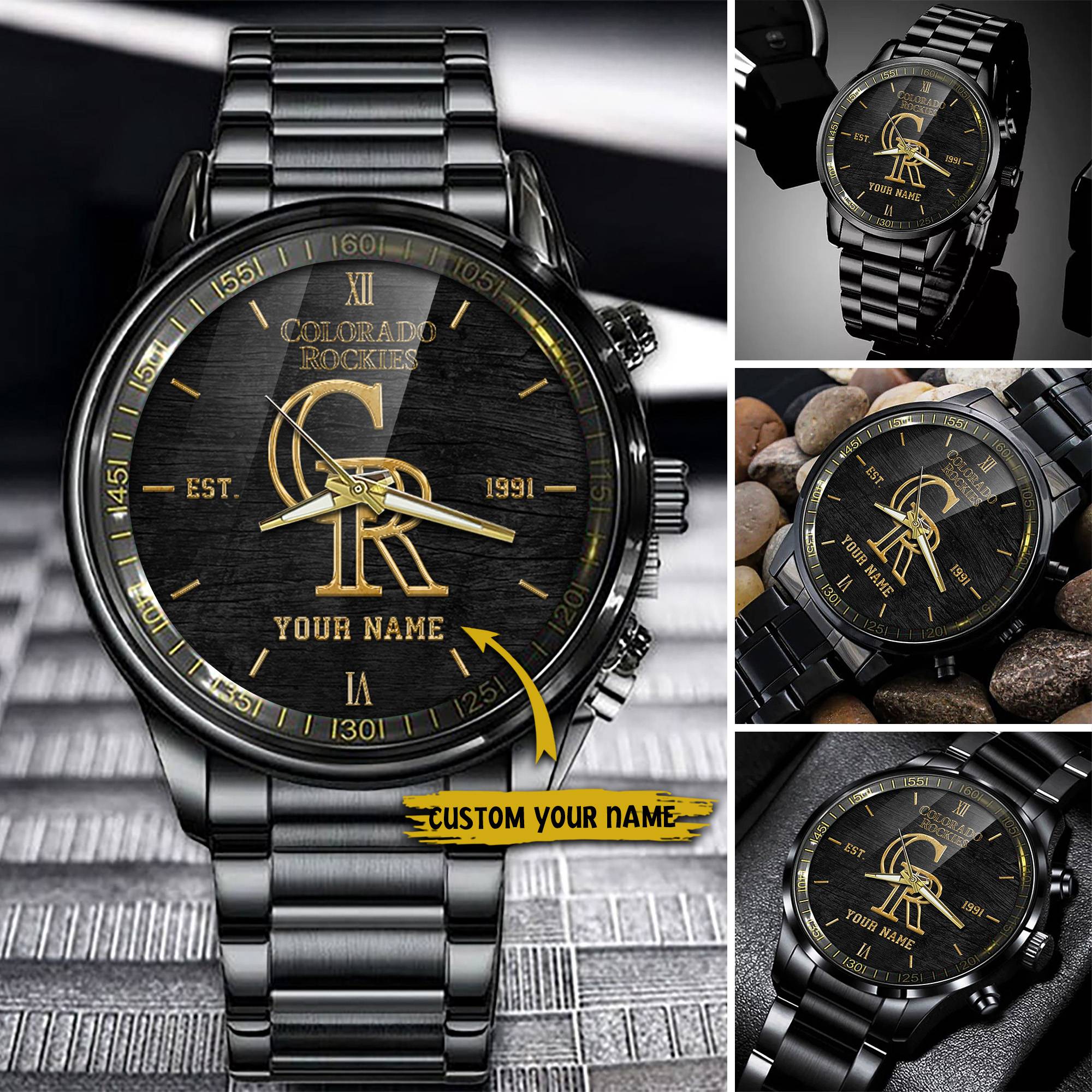 colorado rockies mlb black fashion watch custom your name 5cwoo
