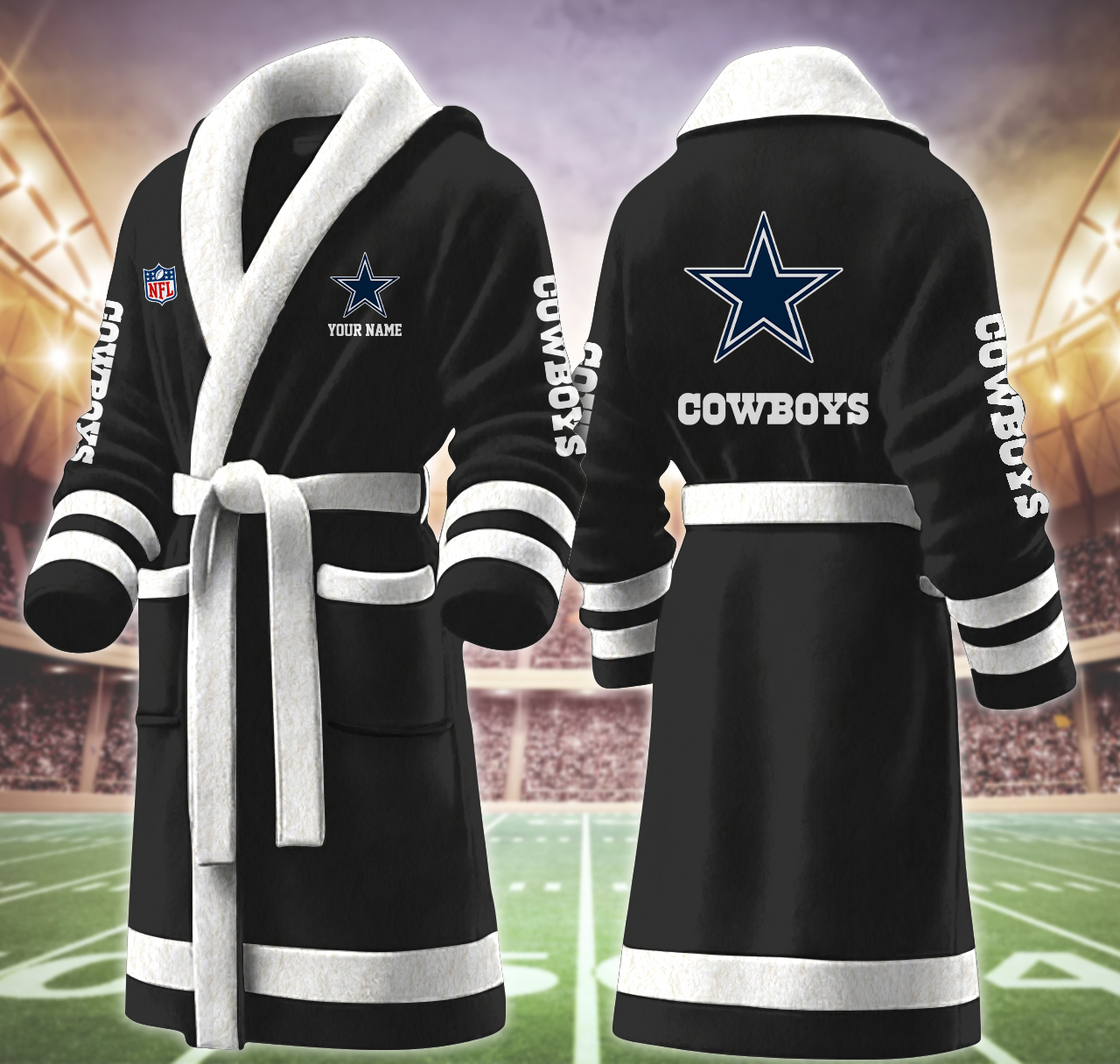 dallas cowboys nfl personalized fleece bathrobe fexmg