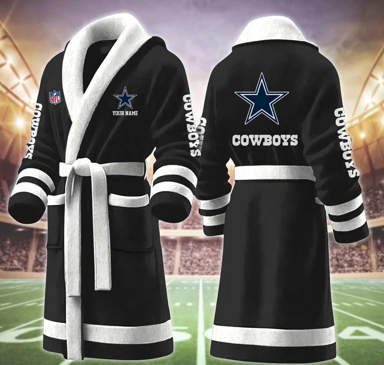 dallas cowboys nfl personalized fleece bathrobe fexmg