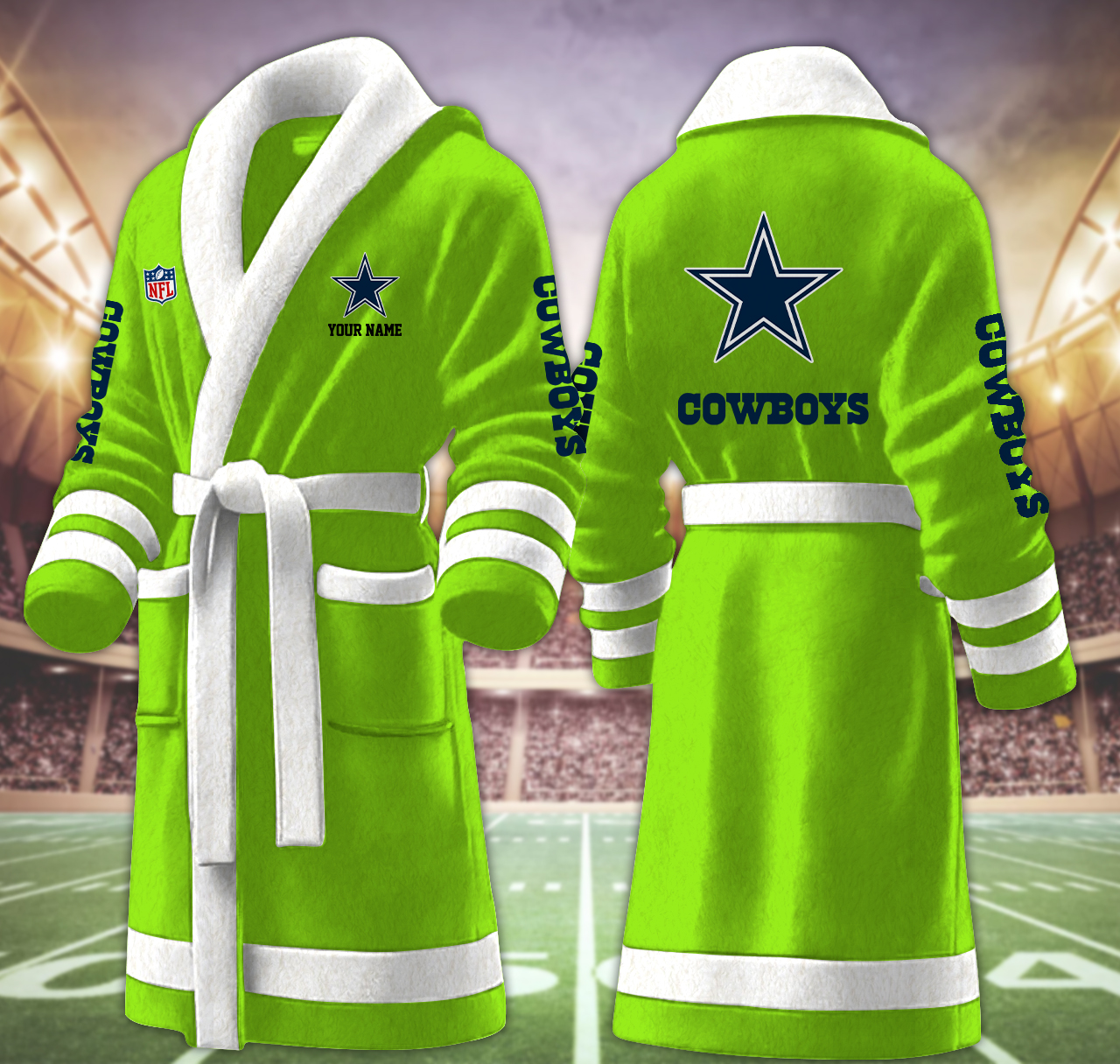 dallas cowboys nfl personalized fleece bathrobe pessf