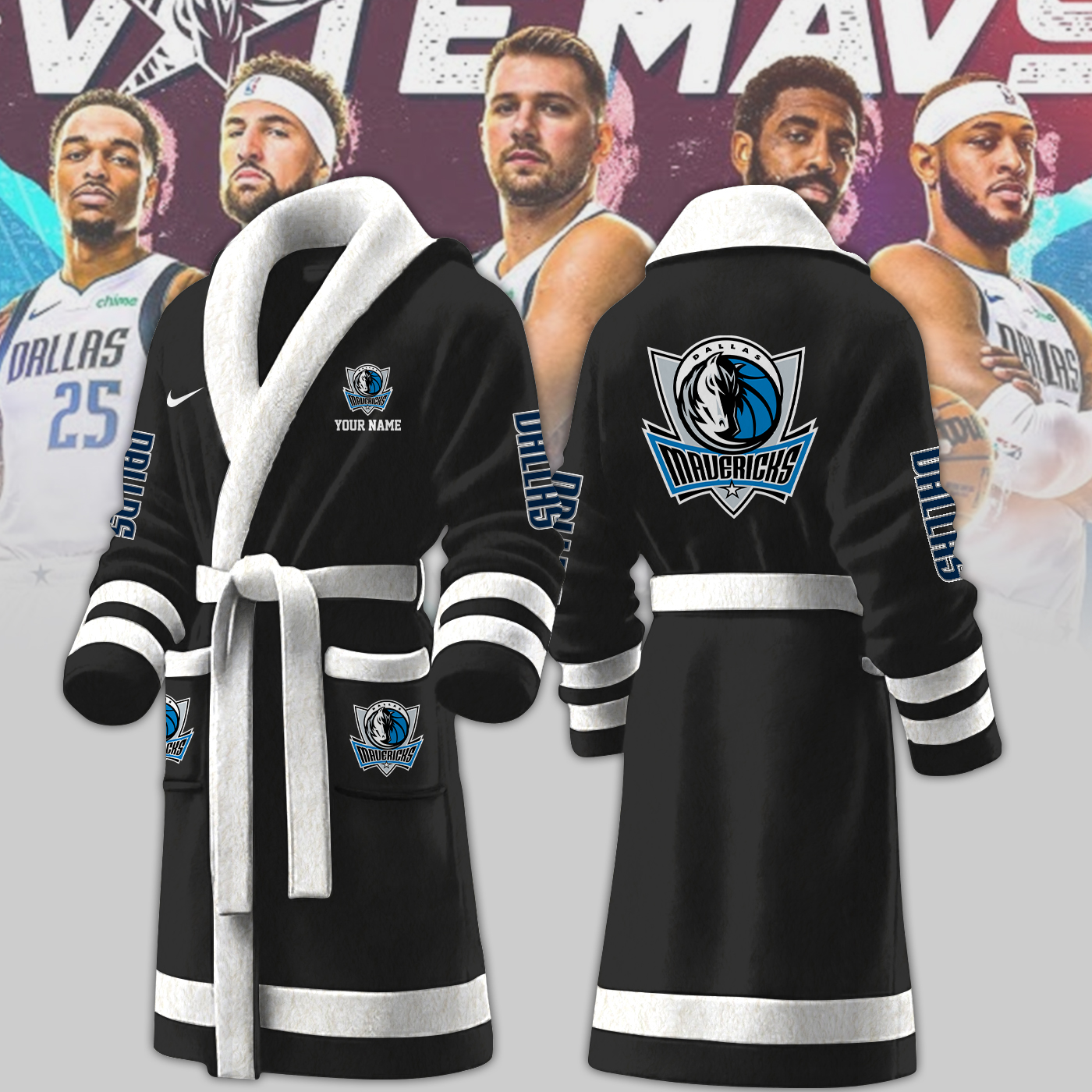 dallas mavericks nba personalized fleece bathrobe ifnoi
