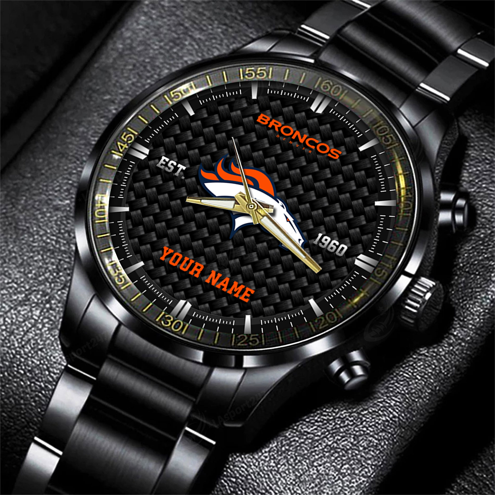 denver broncos nfl black fashion hand watch custom your name gift for fan m00c1