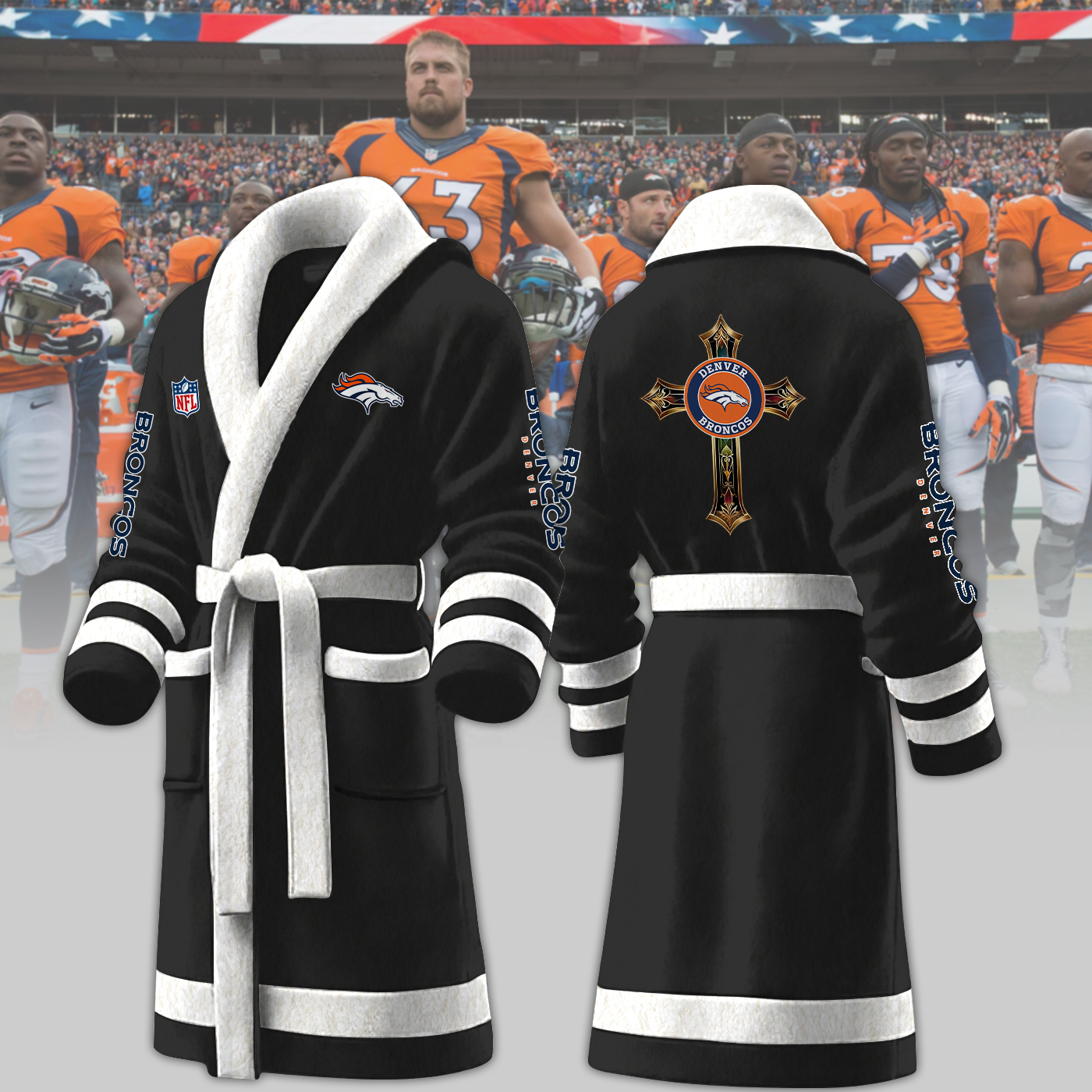 denver broncos nfl personalized fleece bathrobe 1r0ke