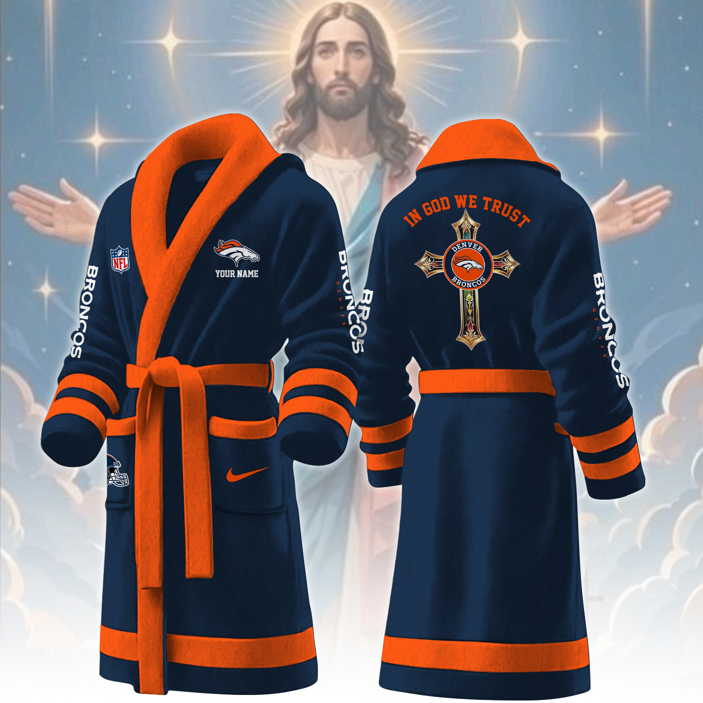 denver broncos nfl personalized fleece bathrobe 59rgh