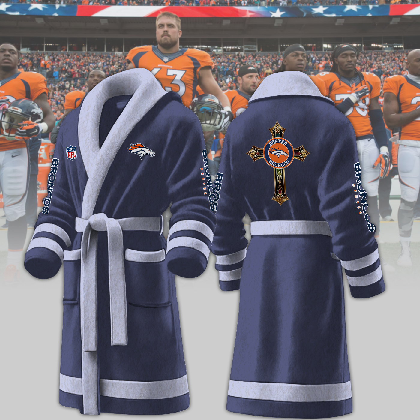 denver broncos nfl personalized fleece bathrobe 7xtld