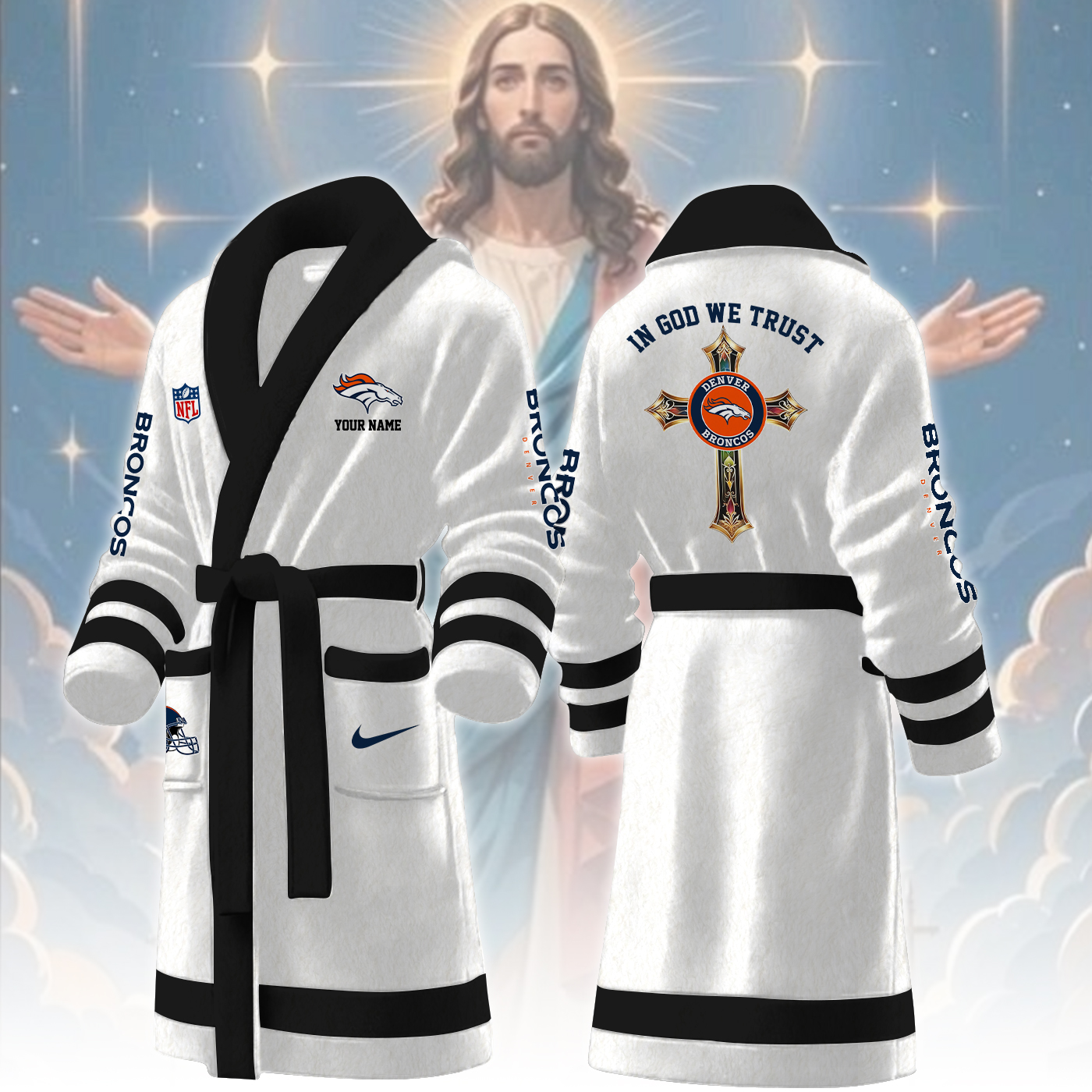 denver broncos nfl personalized fleece bathrobe bzarc