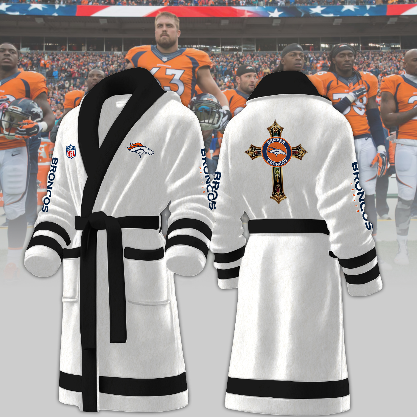 denver broncos nfl personalized fleece bathrobe cbjm4