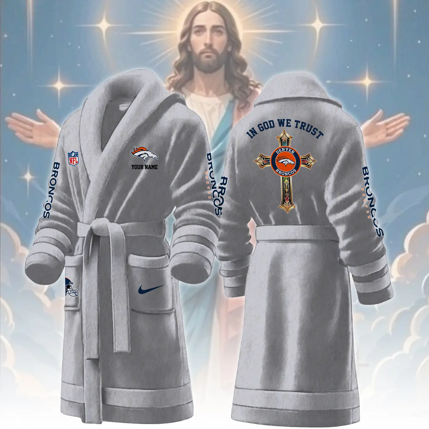 denver broncos nfl personalized fleece bathrobe eqyru