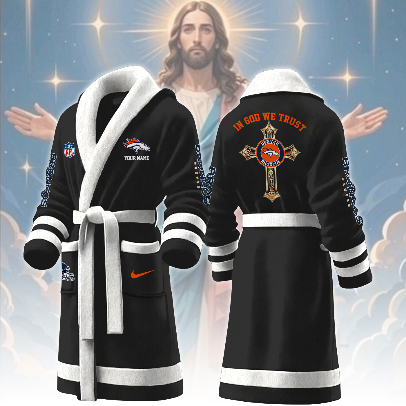 denver broncos nfl personalized fleece bathrobe iosyt