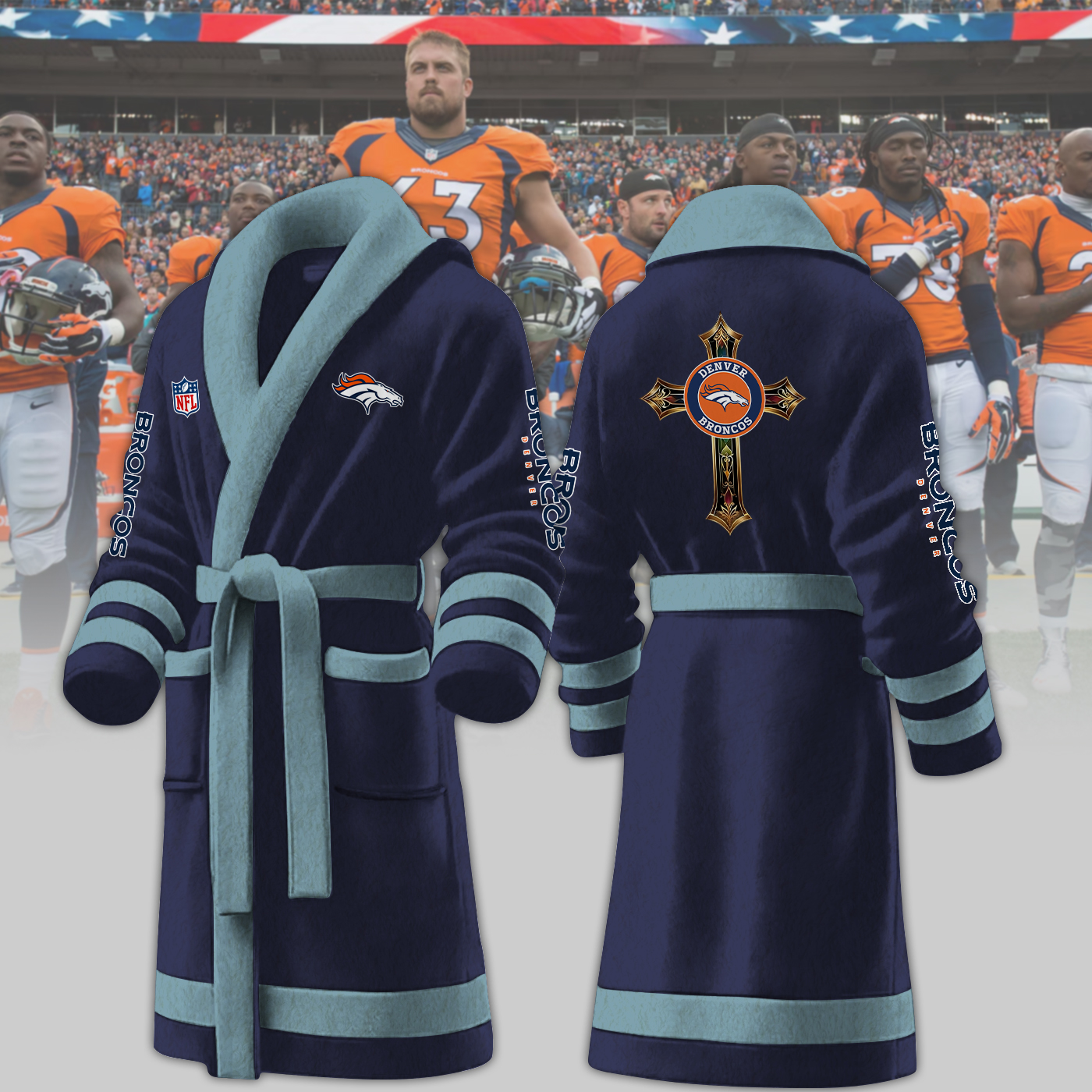 denver broncos nfl personalized fleece bathrobe nrb7r