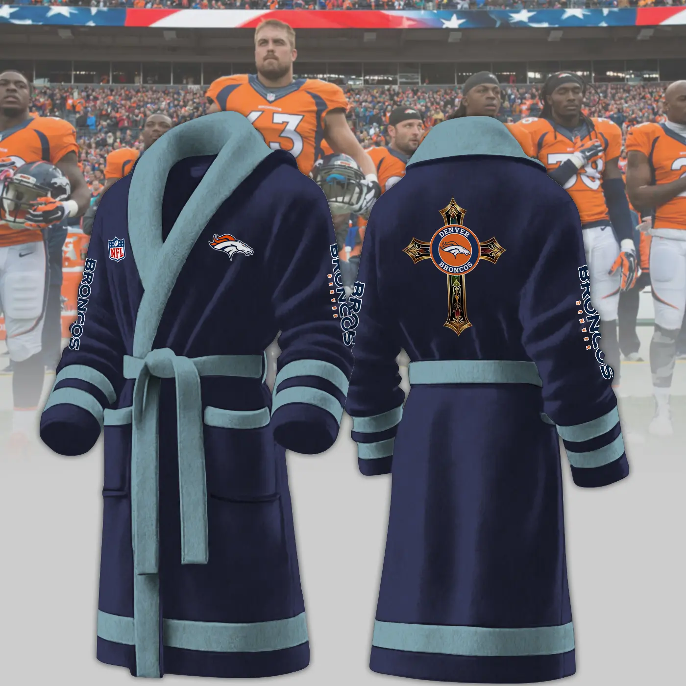 denver broncos nfl personalized fleece bathrobe nrb7r
