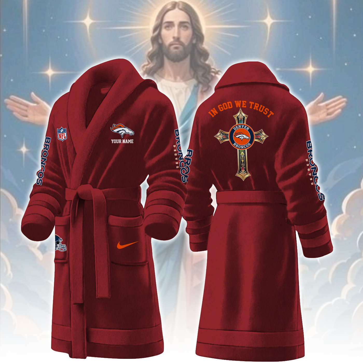 denver broncos nfl personalized fleece bathrobe ufxin