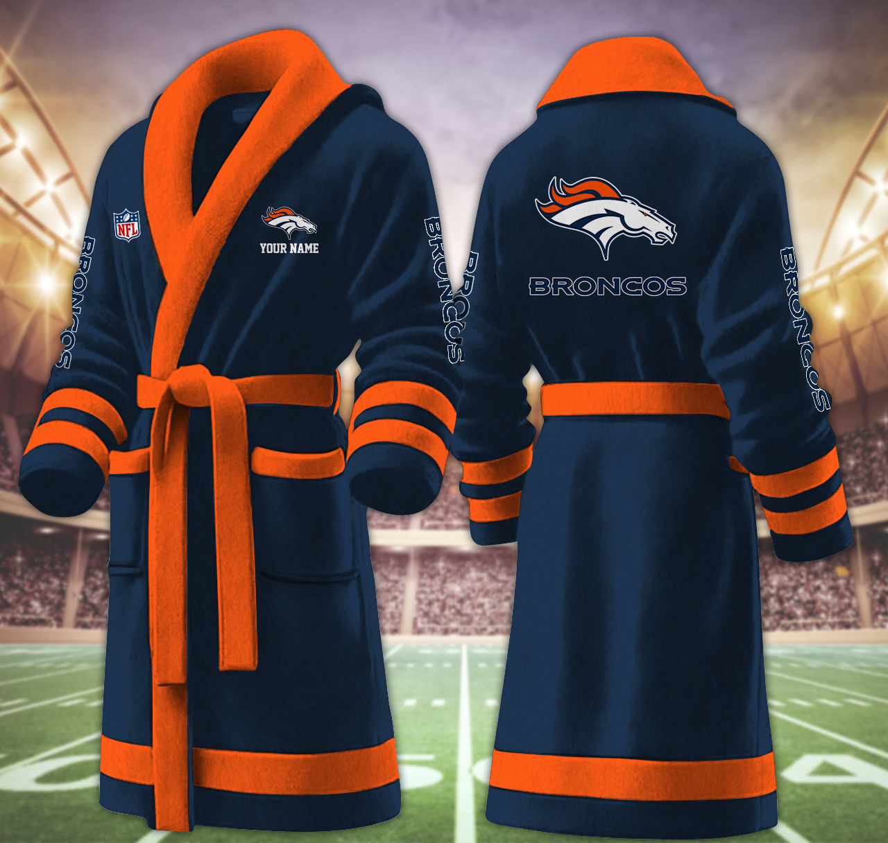 denver broncos nfl personalized fleece bathrobe wb093