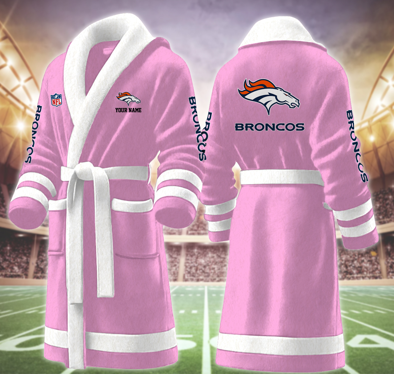 denver broncos nfl personalized fleece bathrobe xwbp2