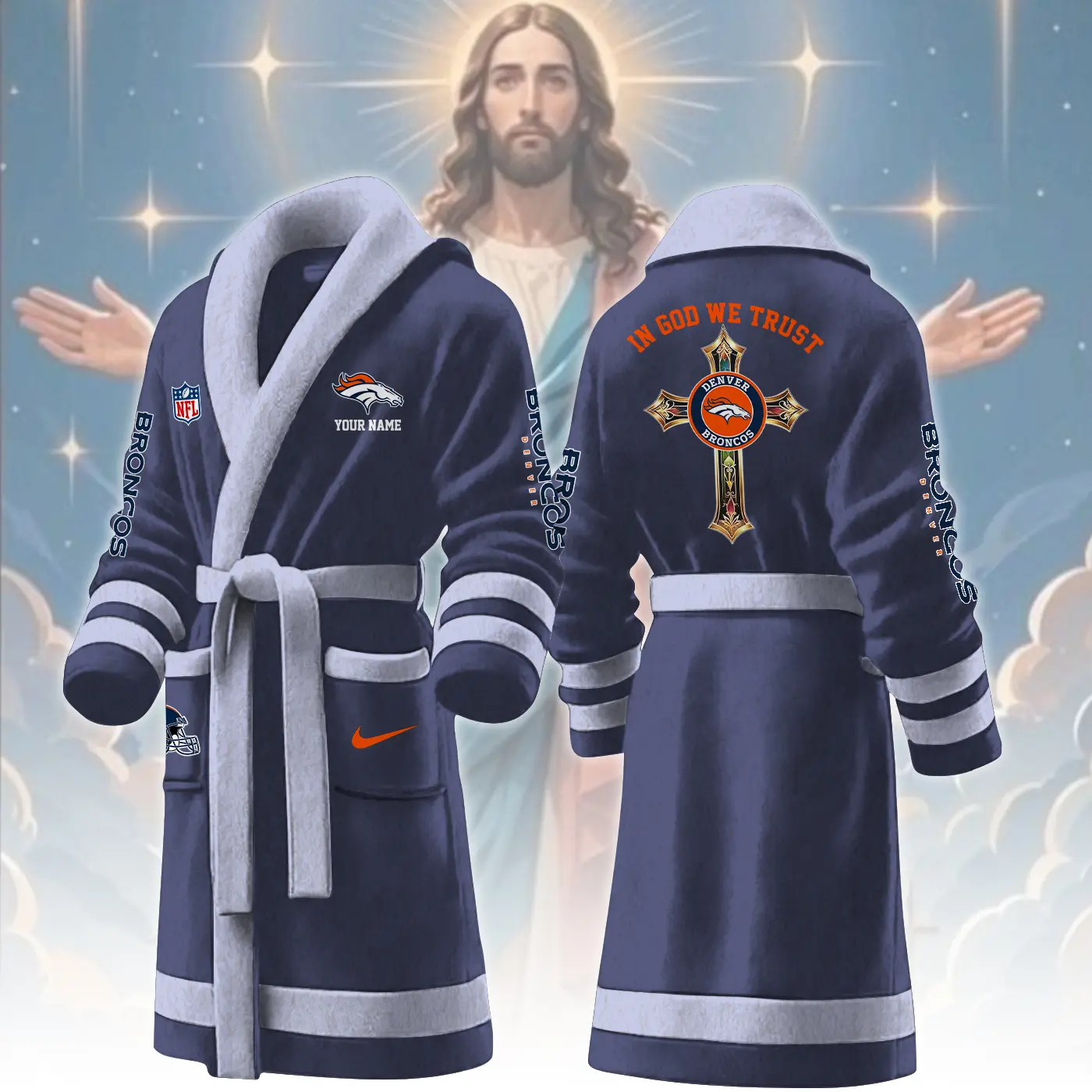 denver broncos nfl personalized fleece bathrobe z9hhm