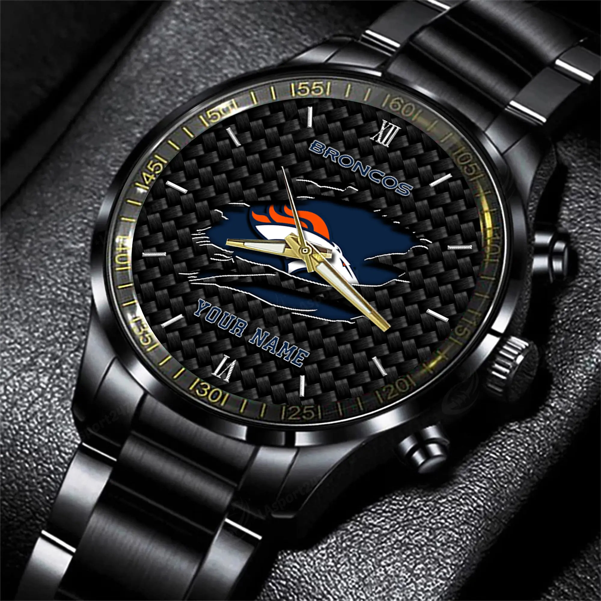 denver broncos nfl personalized sport black fashion watch mbjmr