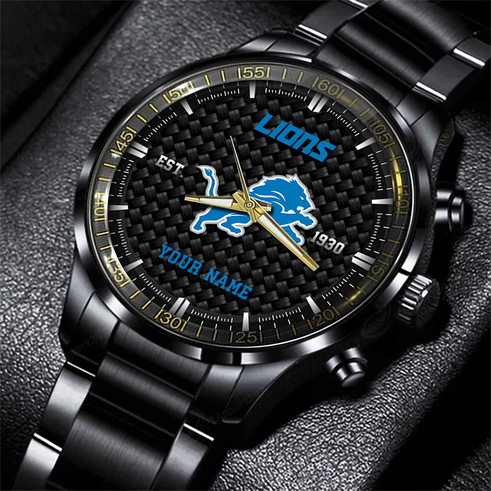 detroit lions nfl black fashion hand watch custom your name gift for fan rabdw