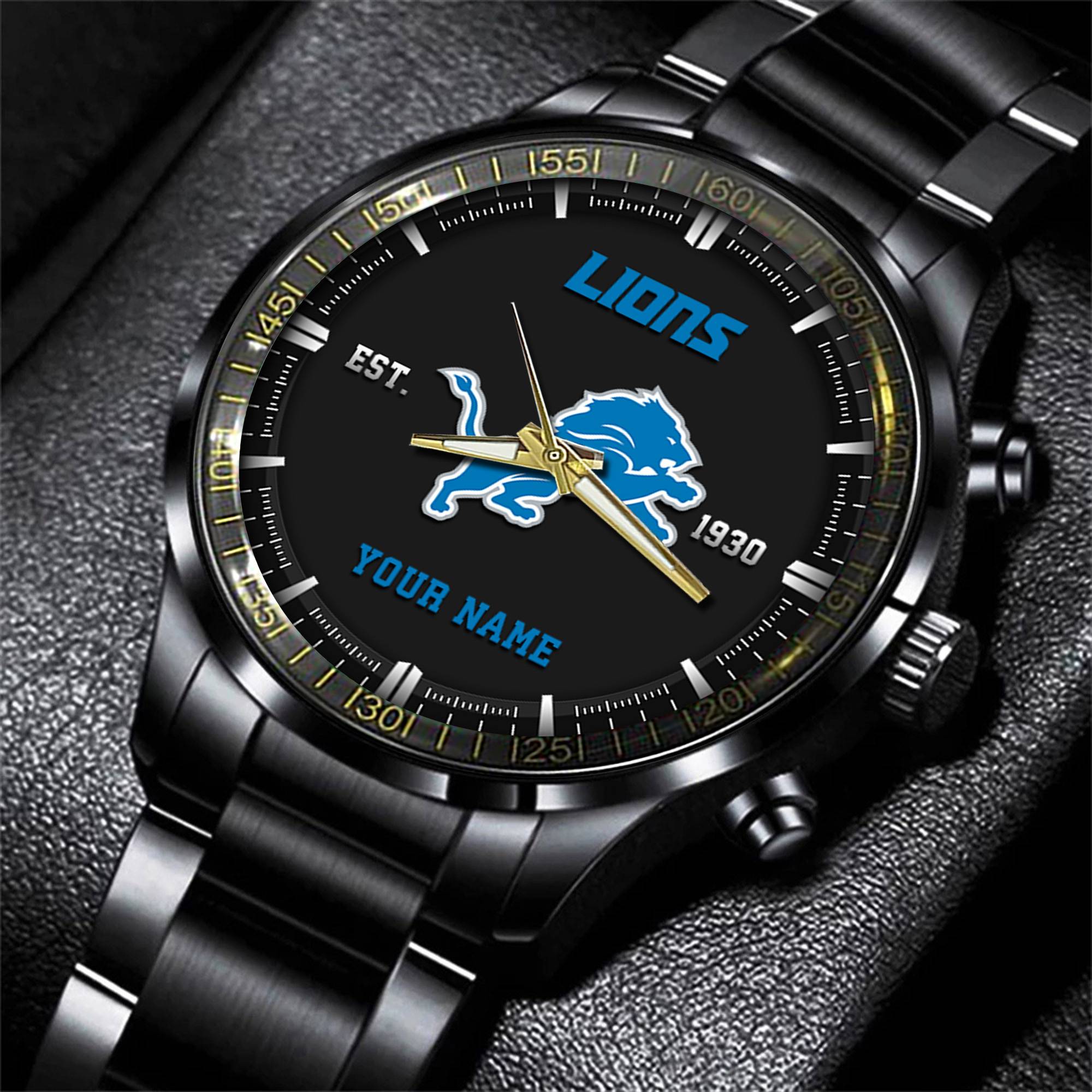 detroit lions nfl personalized black fashion watch gifts for fans irti5