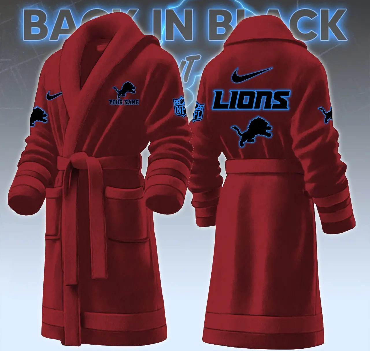 detroit lions nfl personalized fleece bathrobe 174ym