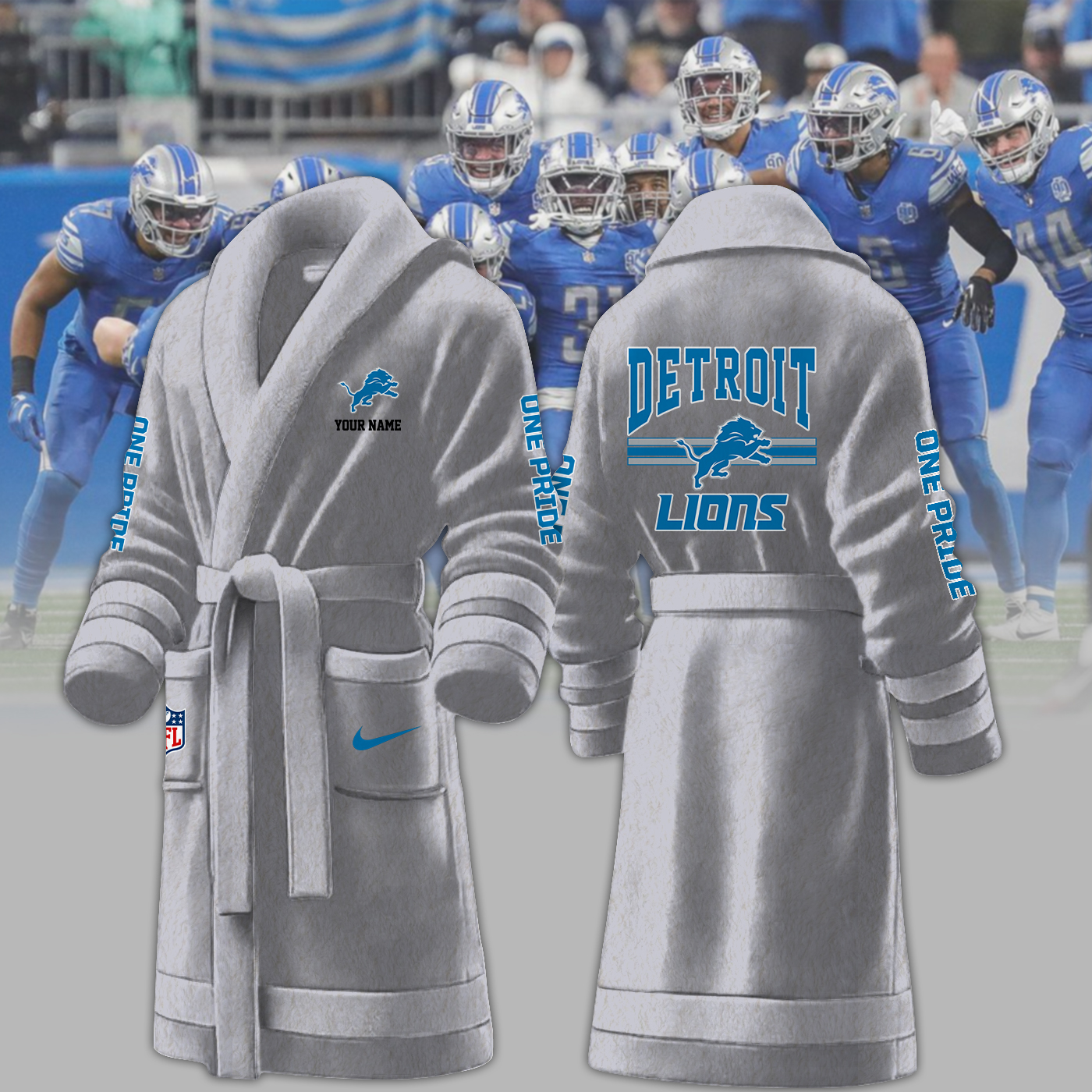 detroit lions nfl personalized fleece bathrobe 2olnn